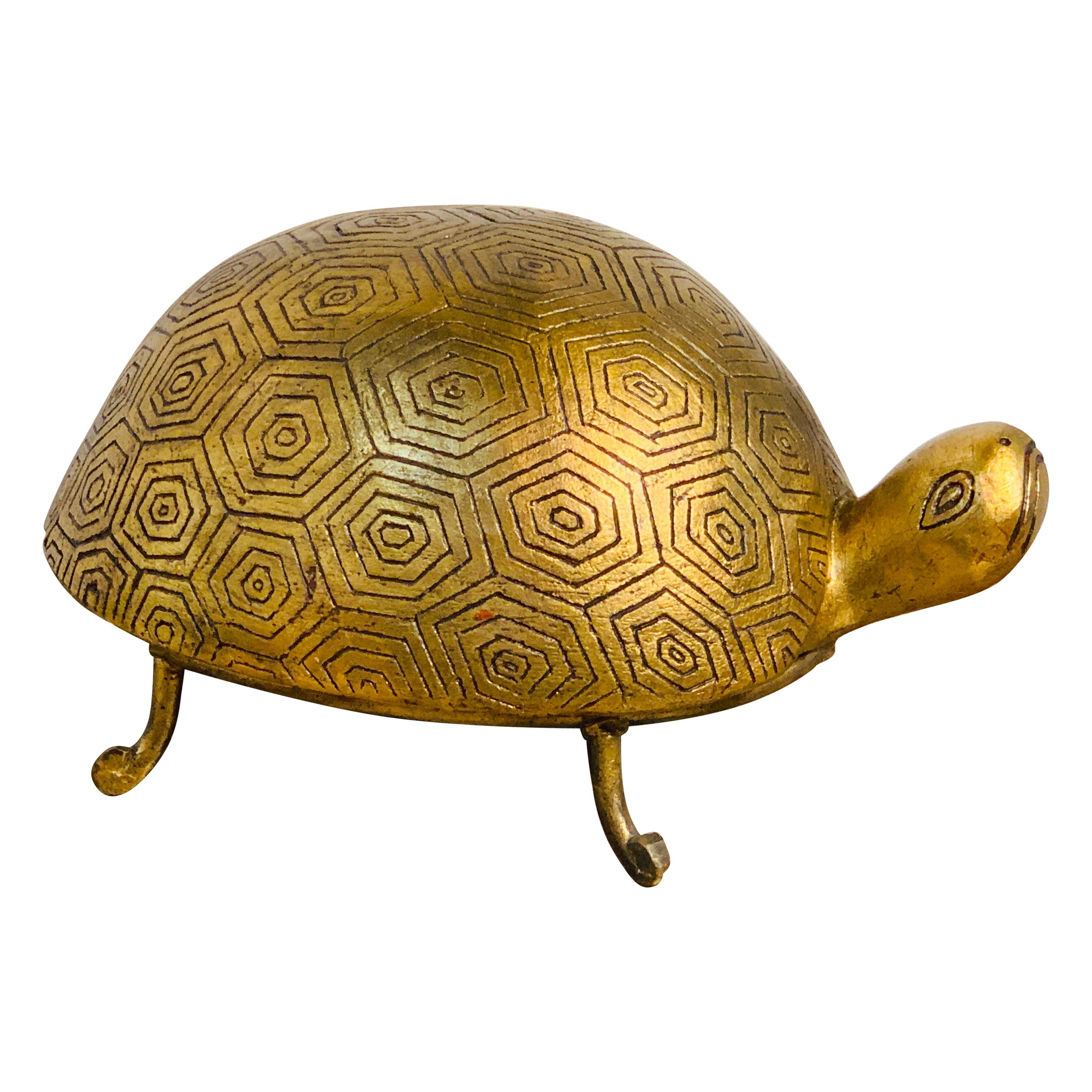 French Modern Gilt Lacquer Terracotta and Iron Model of a Turtle For Sale