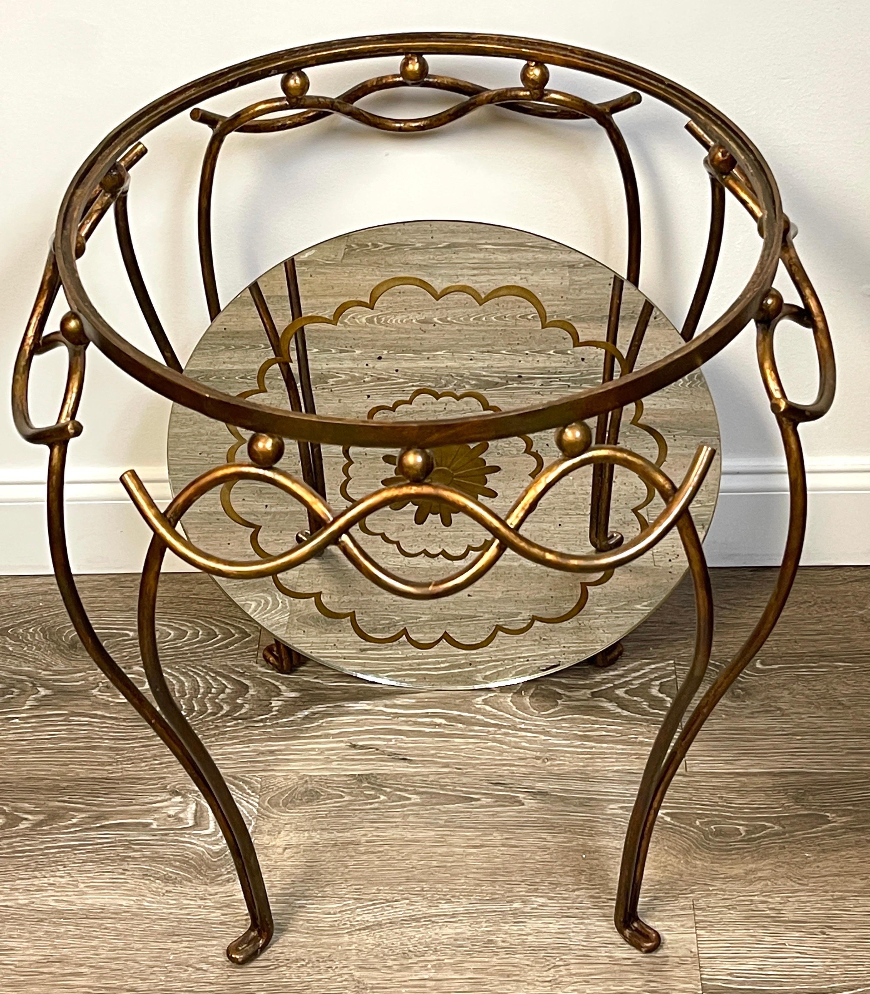 French Modern Gilt & Patinated Verre Églomisé Side Table, Style of René Drouet For Sale 7