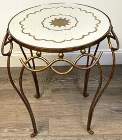 French Modern Gilt & Patinated Verre Églomisé Side Table, Style of René Drouet