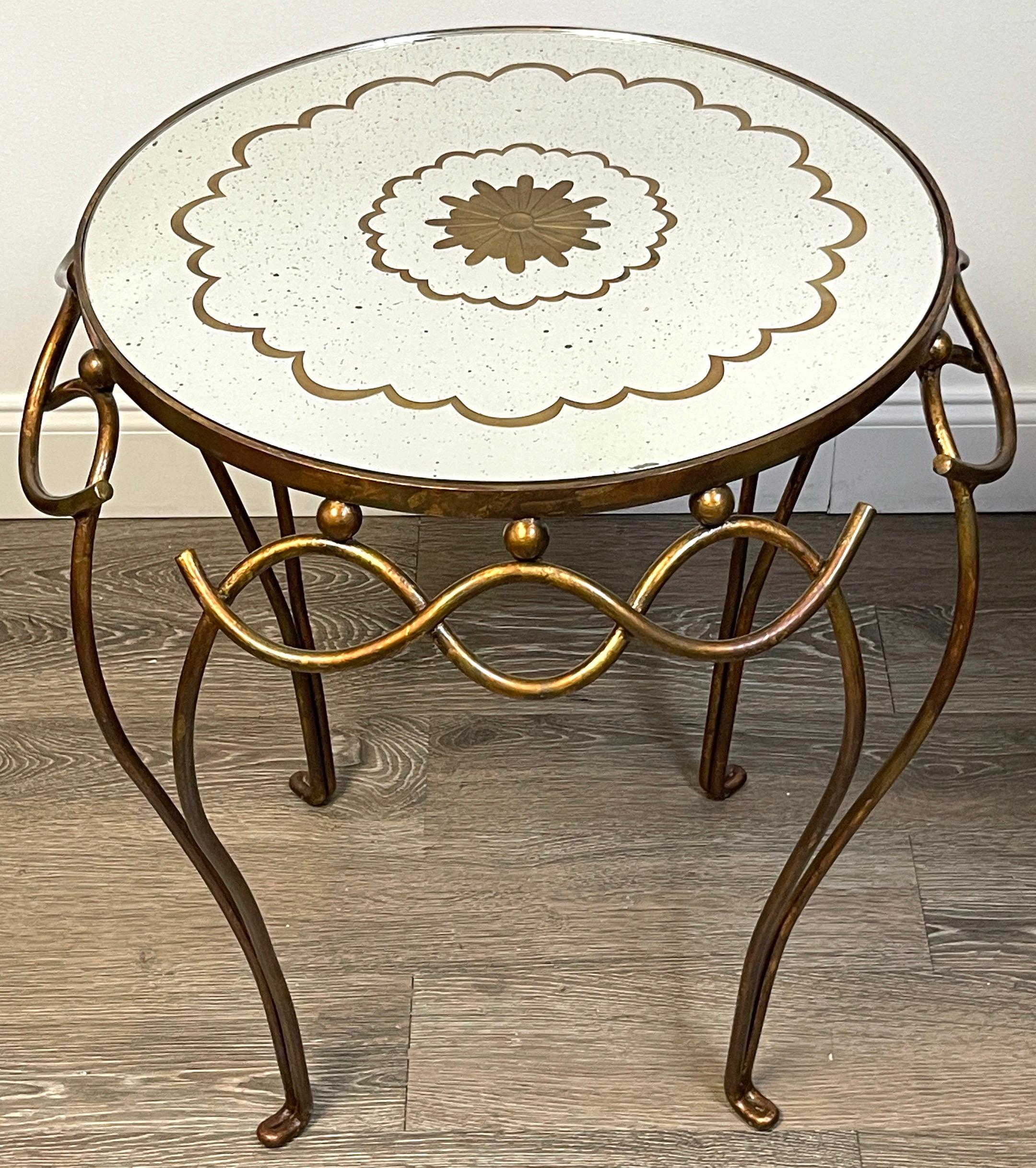 French Modern Gilt & Patinated Verre Églomisé Side Table, Style of René Drouet For Sale 2