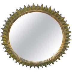 Espejo moderno francés de madera dorada Sunburst