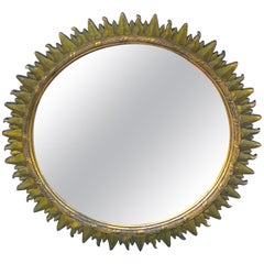 French Modern Giltwood Sunburst Mirror