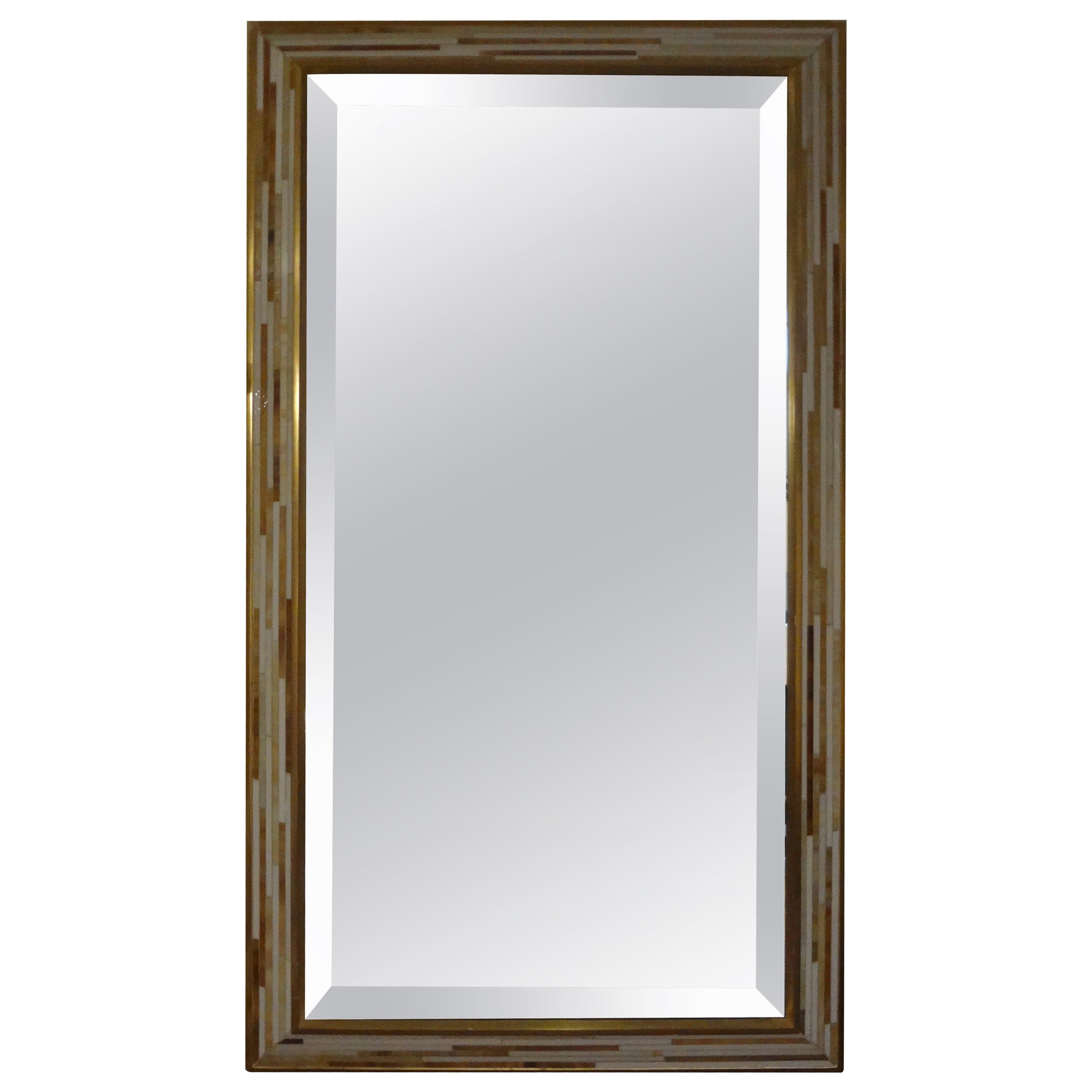 French Modern Glass Mosaic Beveled Mirror