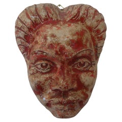 Vintage French Modern Glazed Terracotta Face Mask Sculpture