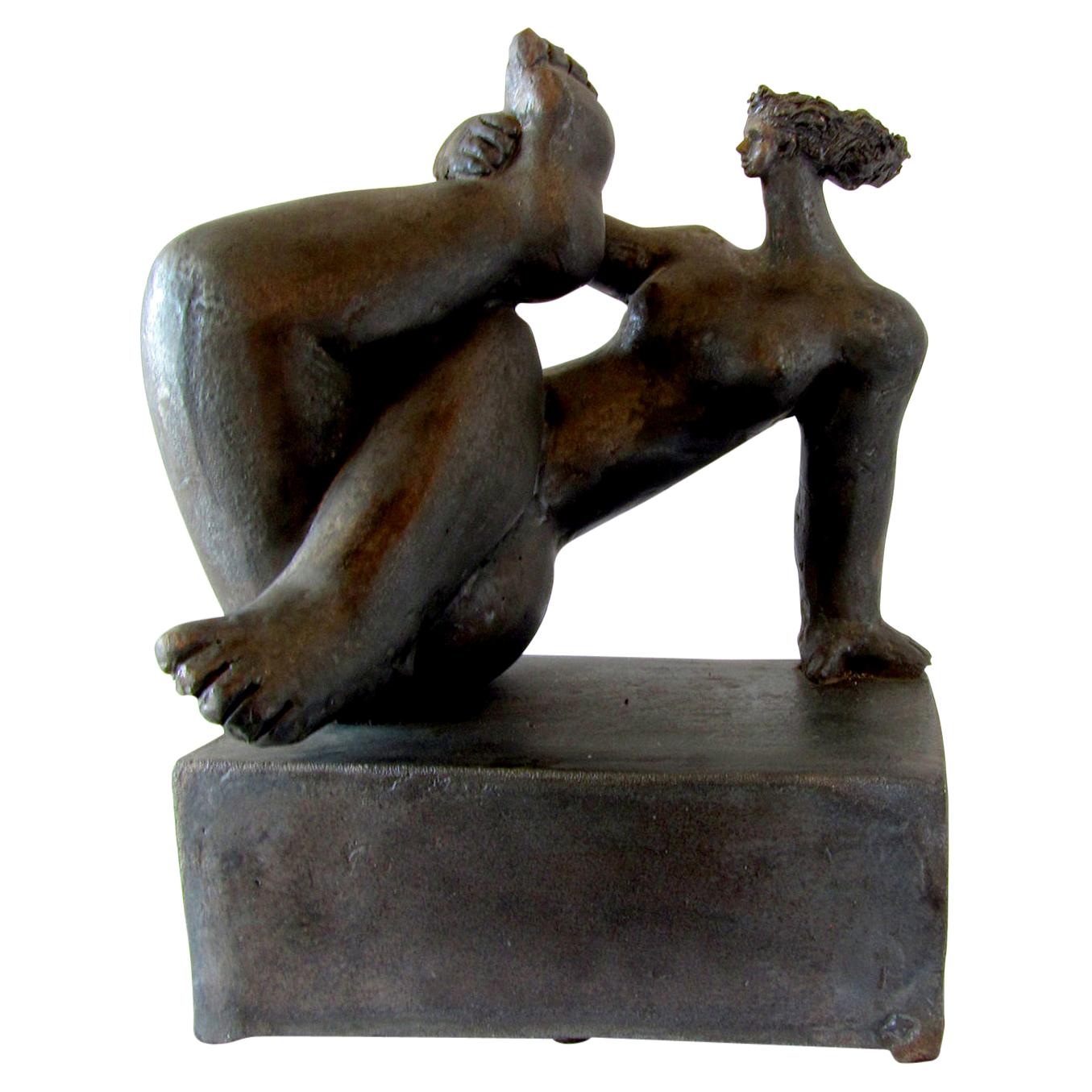 French Modern Glazed Terracotta Figural Sculpture, Michele Raymond, 2007