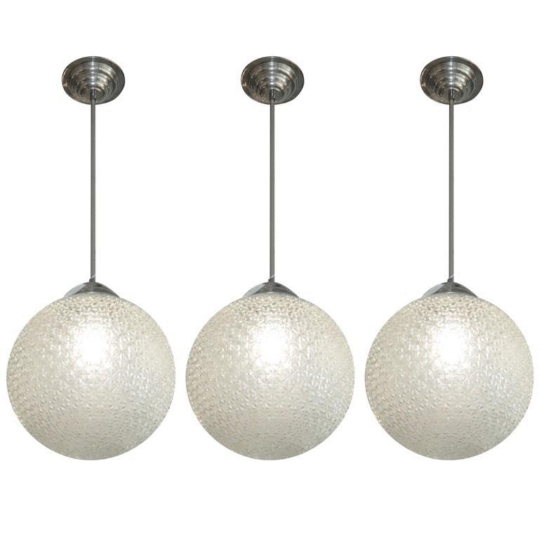 French Modern Globe Chandelier in Frosted Glass and Nickeled Bronze, 1960 For Sale 4