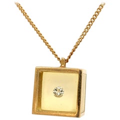 French Modern Gold Cube Pendant by Pascal Morabito 0.10 Carat Natural Diamond