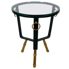 French Modern Green Stitched Leather Table in the Style of Adnet