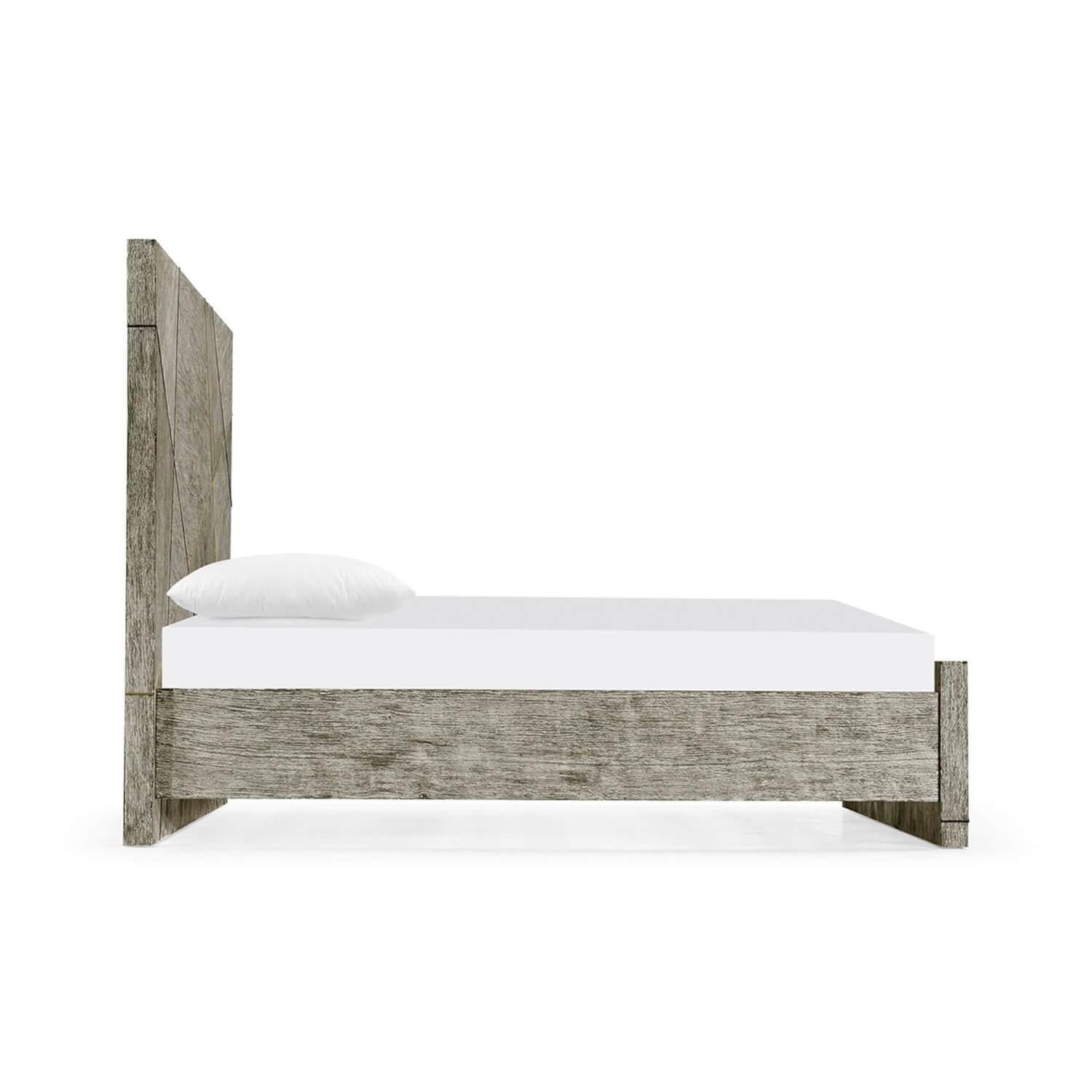 Minimalist French Modern Greyed Oak King Bed For Sale