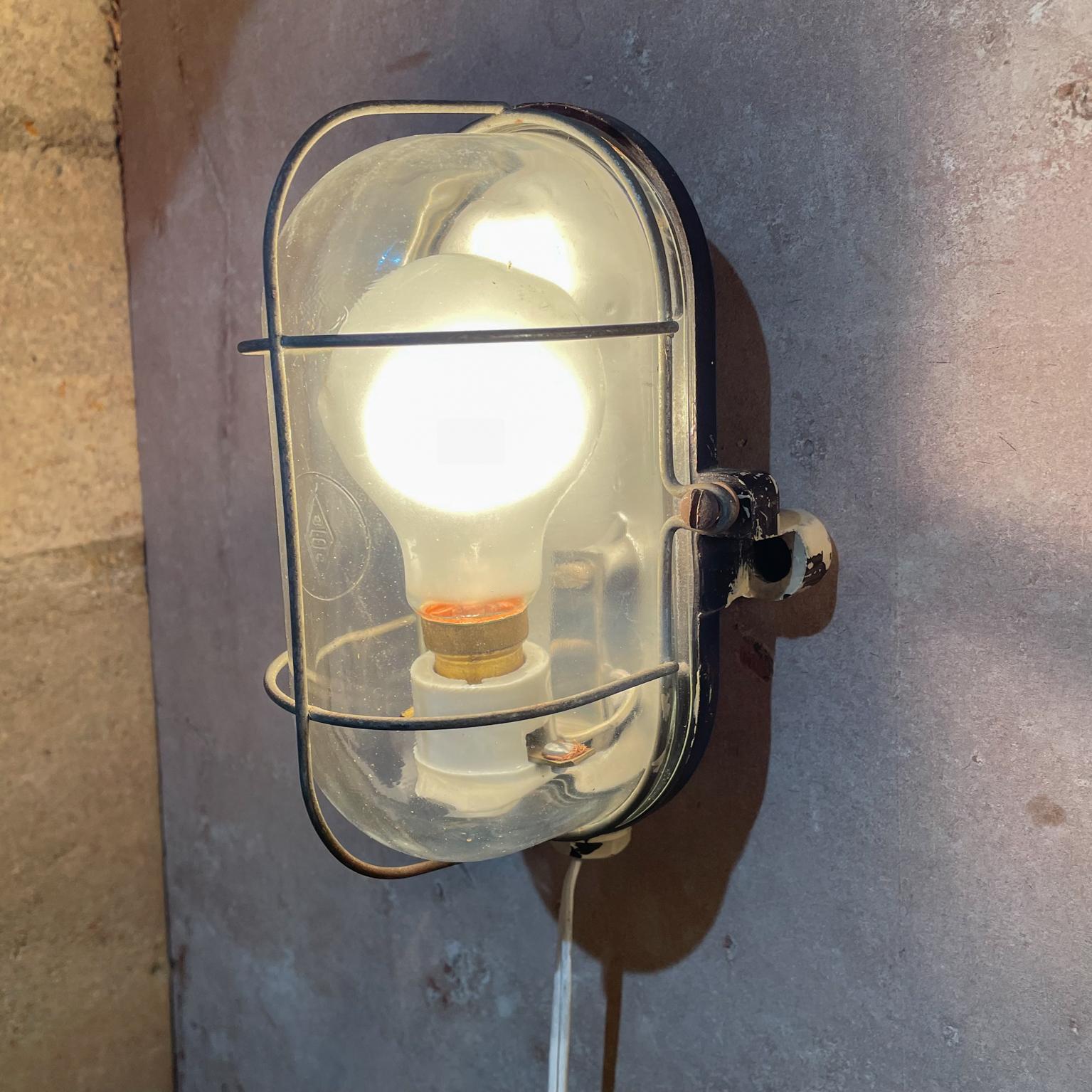 Mid-20th Century French Modern Industrial Wall Lamp Sconces Metal Grid with Bakelite 1950s France For Sale