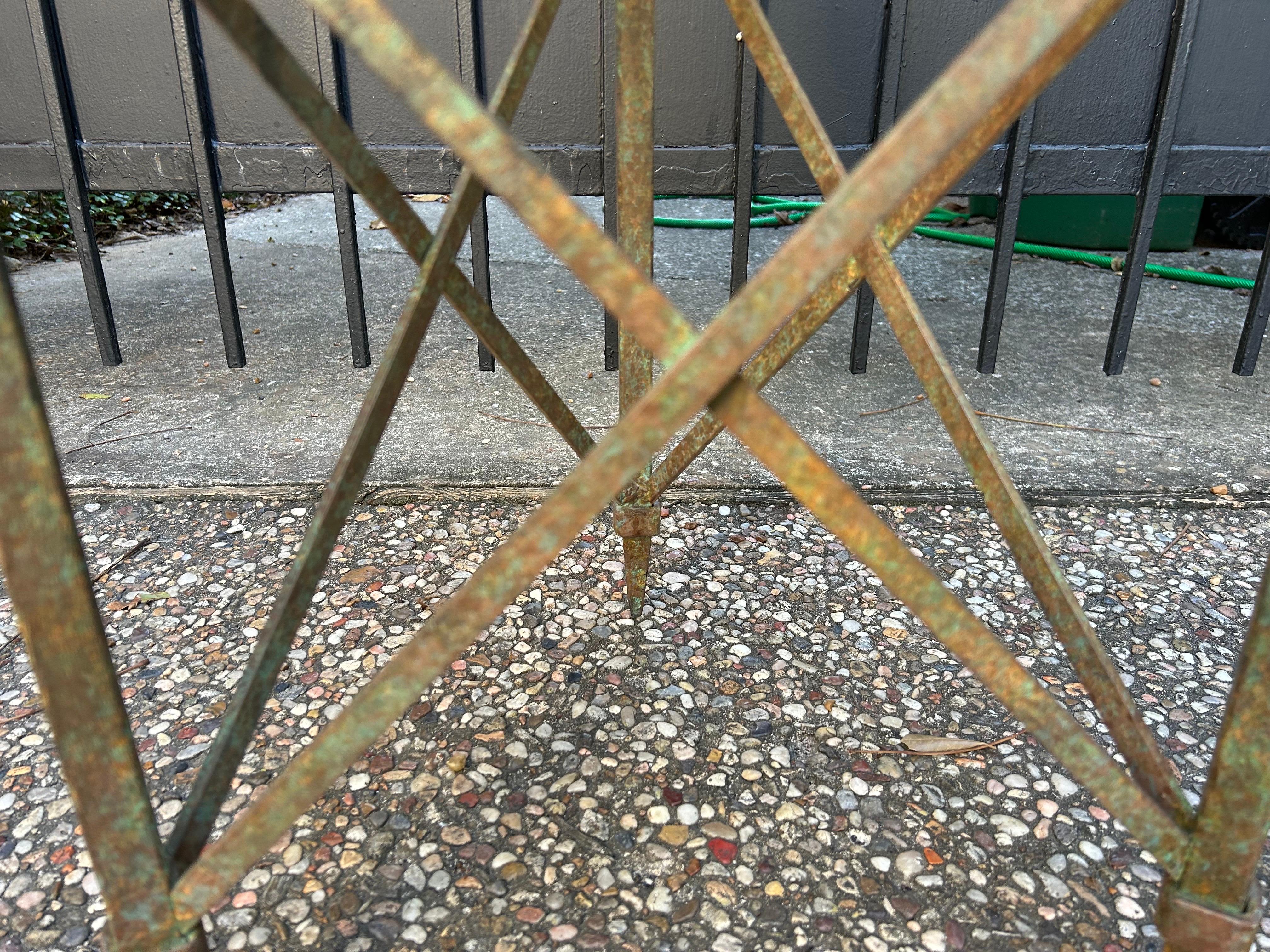 French Modern Iron And Travertine Table Inspired By Gilbert Poillerat For Sale 1