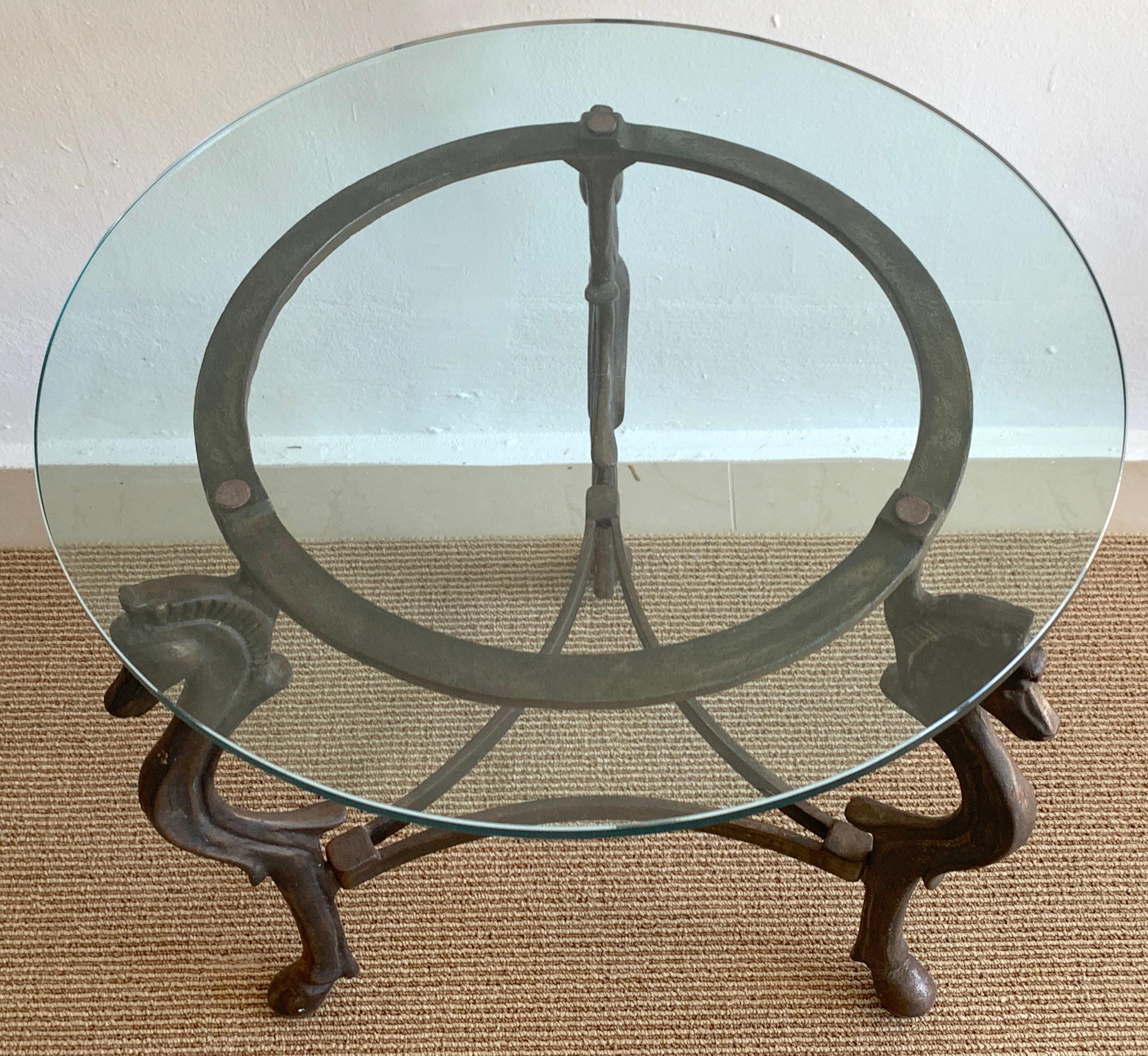 Forged French Modern Iron horse Motif Side/End Table, circa 1960