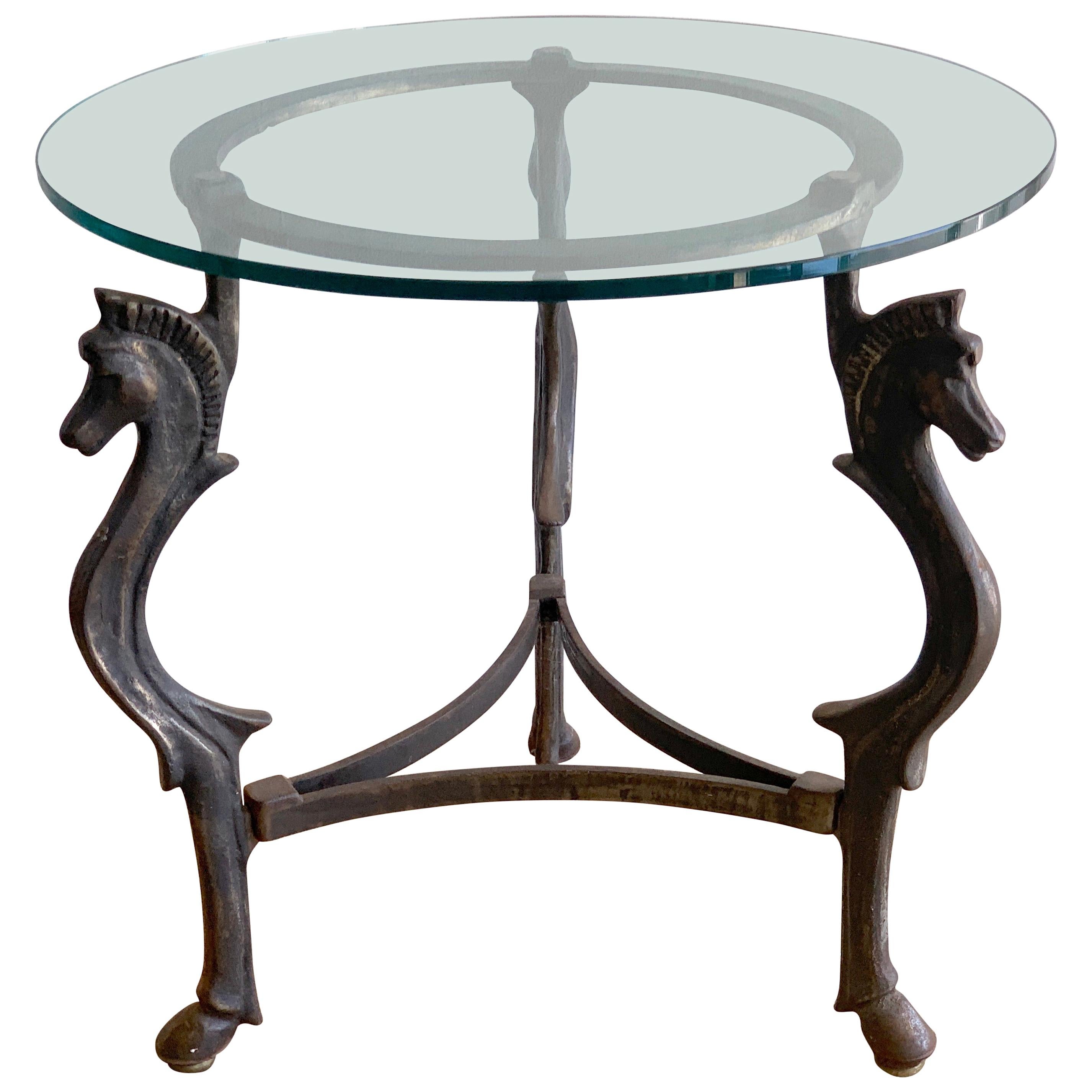French Modern Iron horse Motif Side/End Table, circa 1960