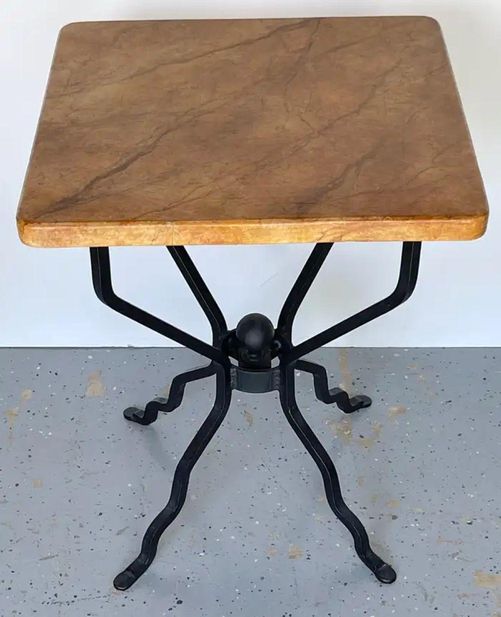 French Modern Iron & Marbleized Wood  End Table In Good Condition For Sale In West Palm Beach, FL