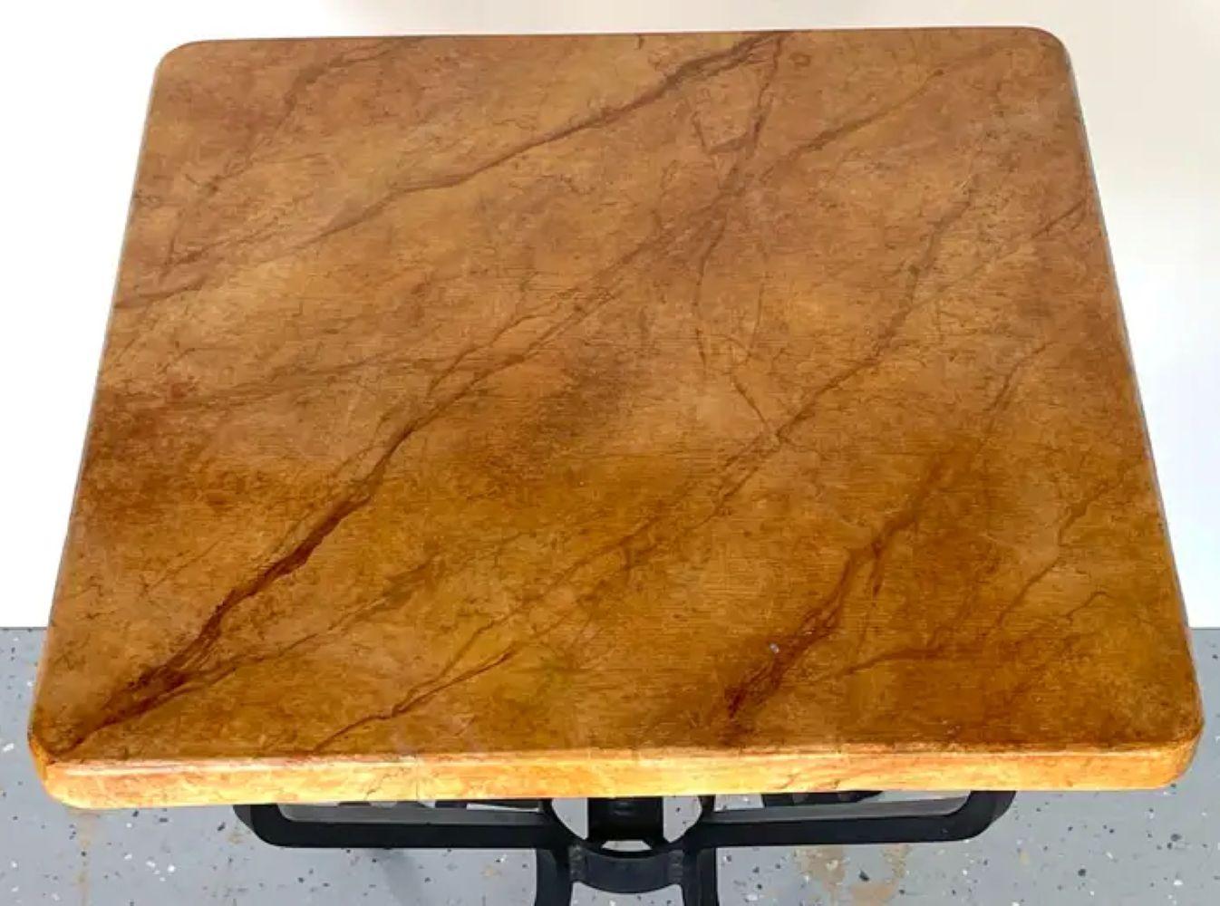 20th Century French Modern Iron & Marbleized Wood  End Table For Sale