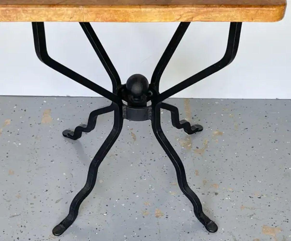 French Modern Iron & Marbleized Wood  End Table For Sale 1
