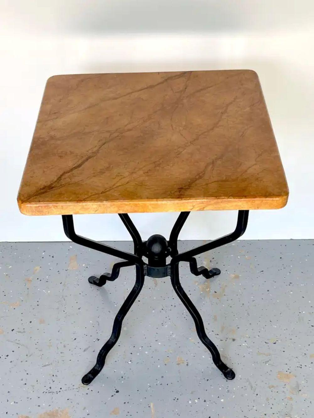 French Modern Iron & Marbleized Wood  End Table For Sale 3