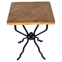 French Modern Iron & Marbleized Wood  End Table