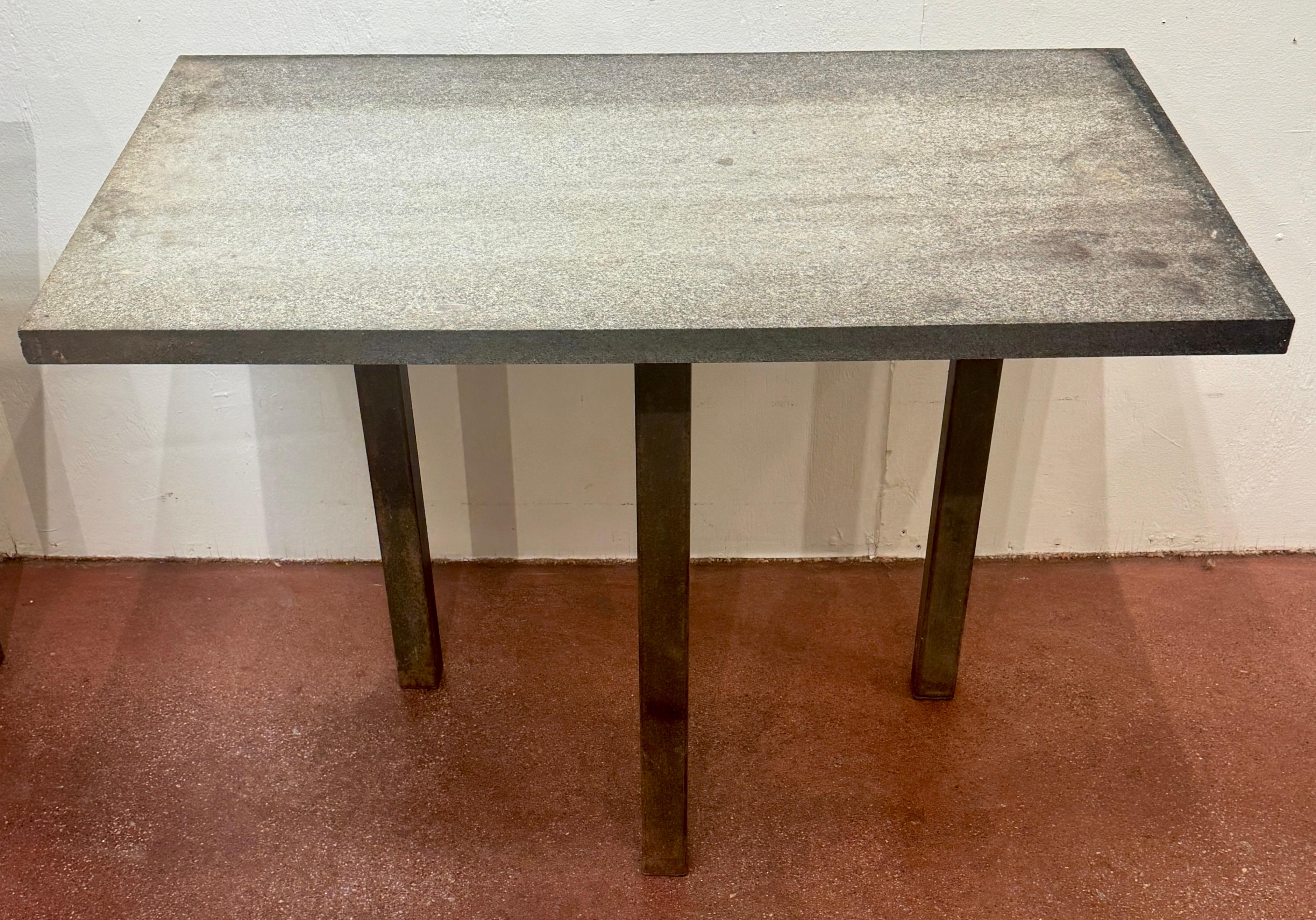 Patinated French Modern Iron & Stone Garden Consoles