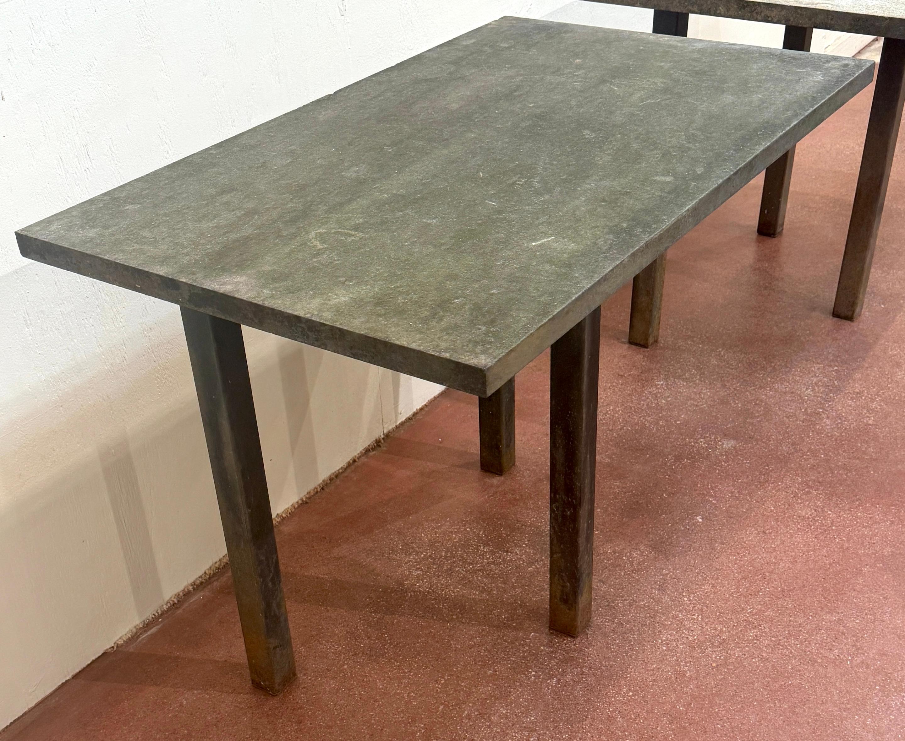 French Modern Iron & Stone Garden Consoles In Good Condition In West Palm Beach, FL