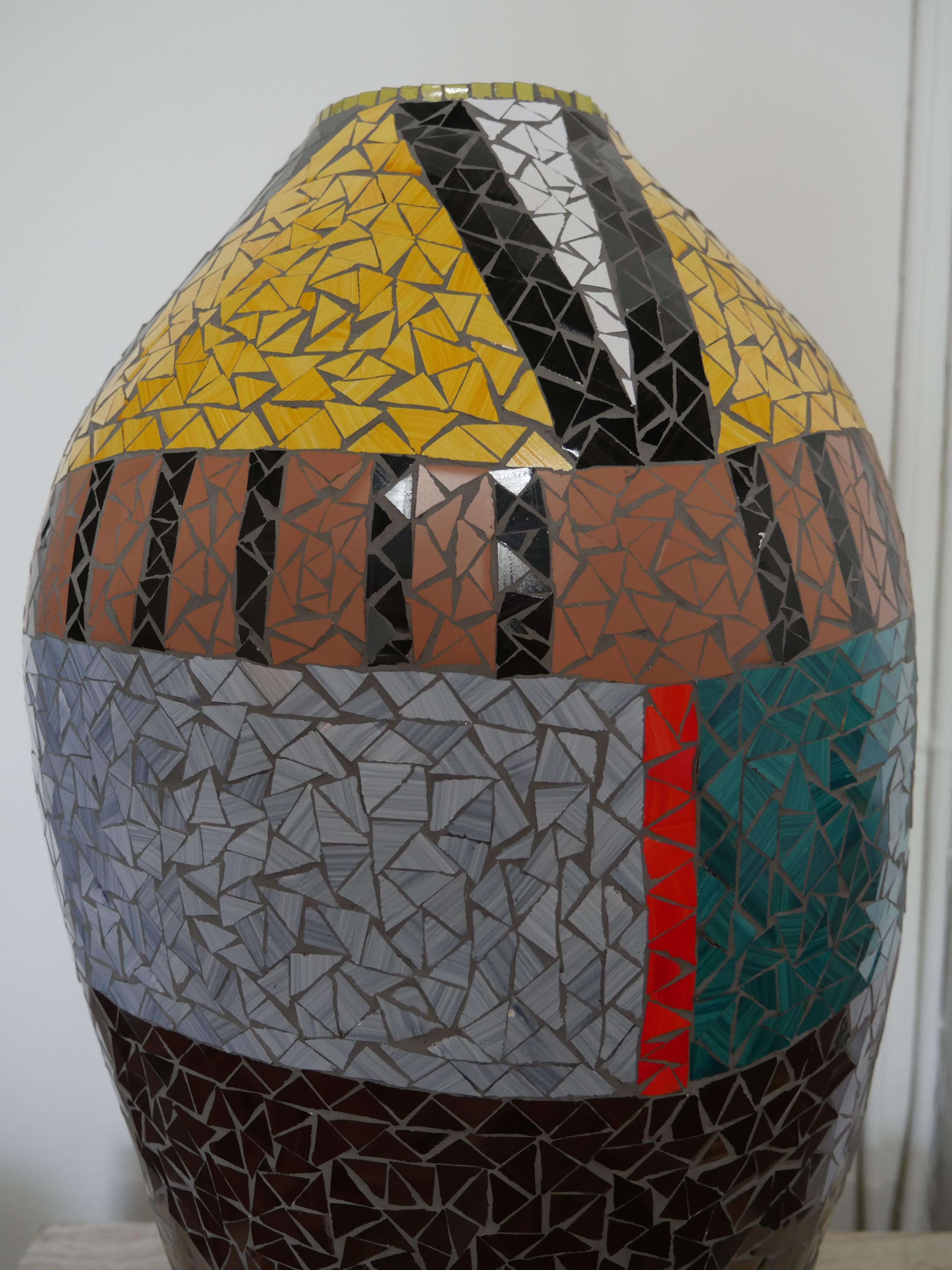 Clay French Modern Large Mosaic Vase  For Sale