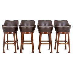 French Modern Leather Barstools Suede Studded Back
