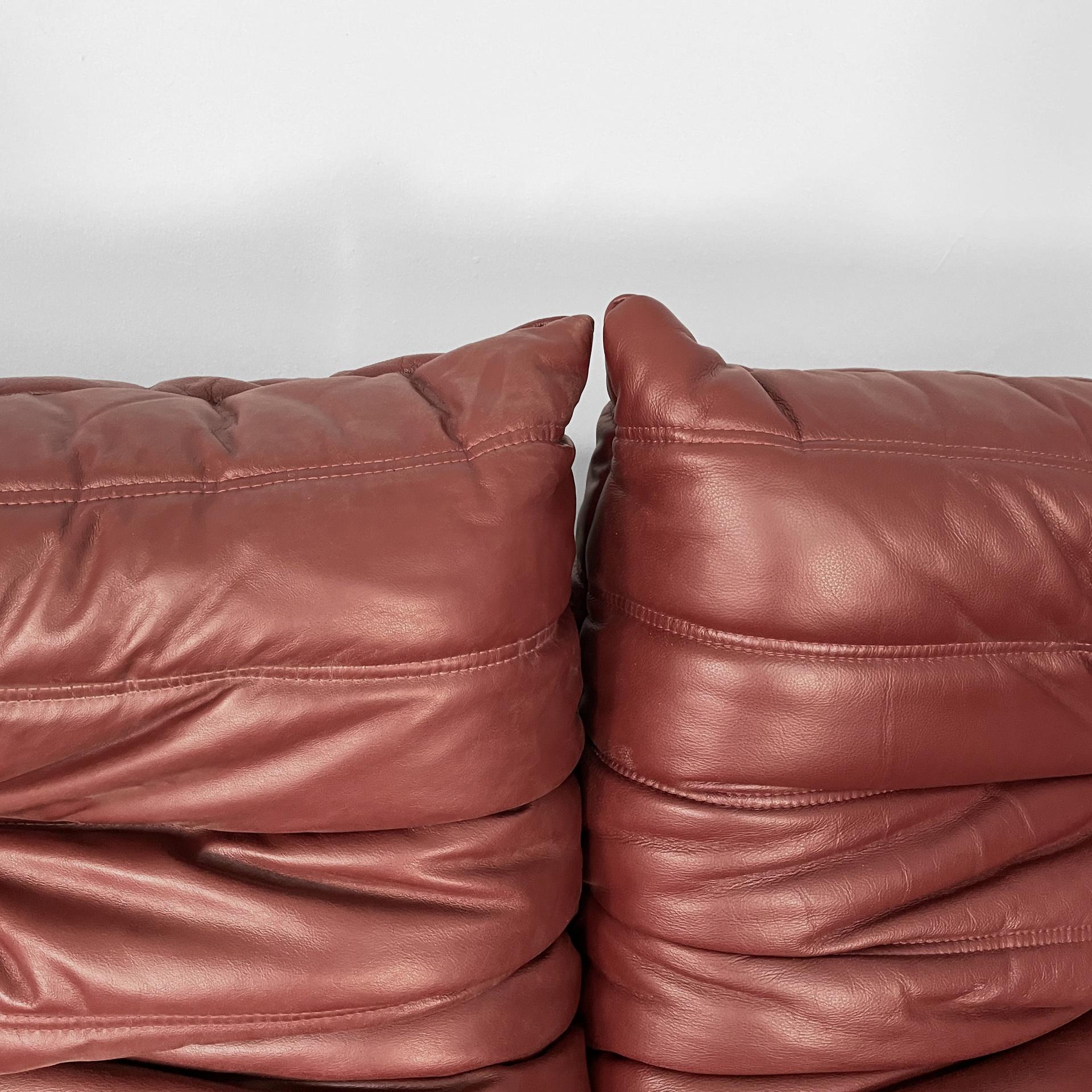 Divano moderno francese in pelle Togo di Michel Ducaroy per Ligne Roset, anni '70 in vendita 12