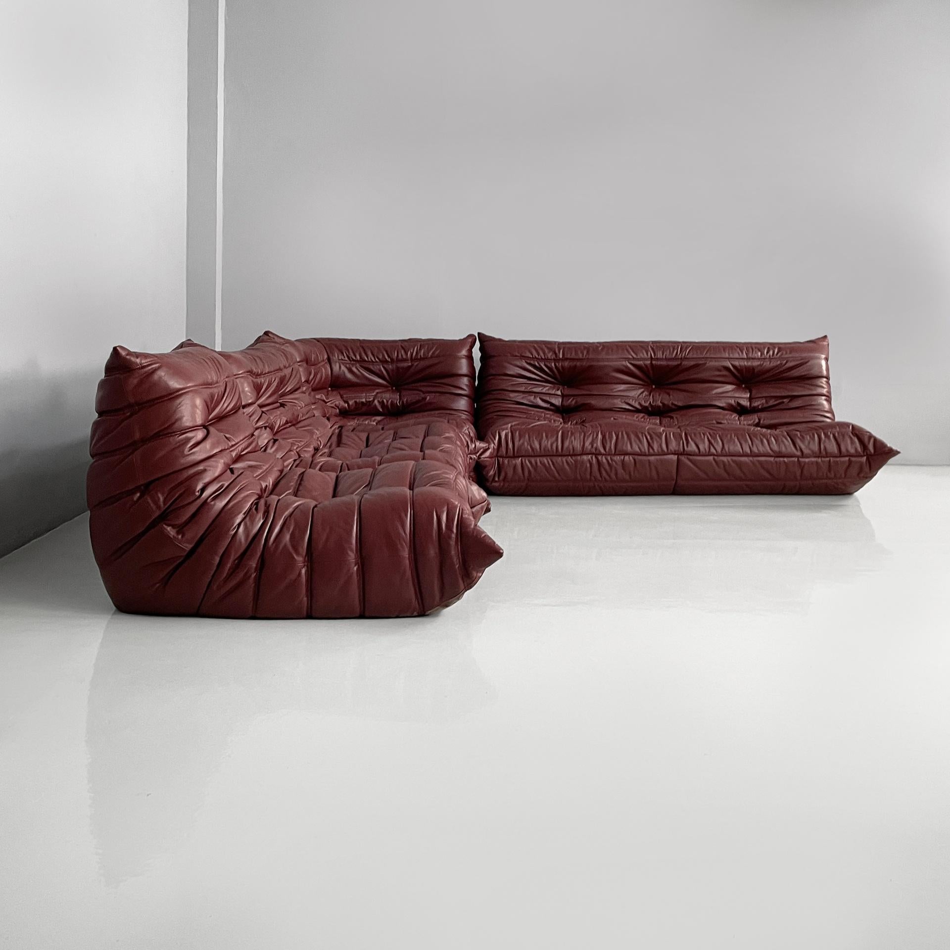 Francese Divano moderno francese in pelle Togo di Michel Ducaroy per Ligne Roset, anni '70 in vendita
