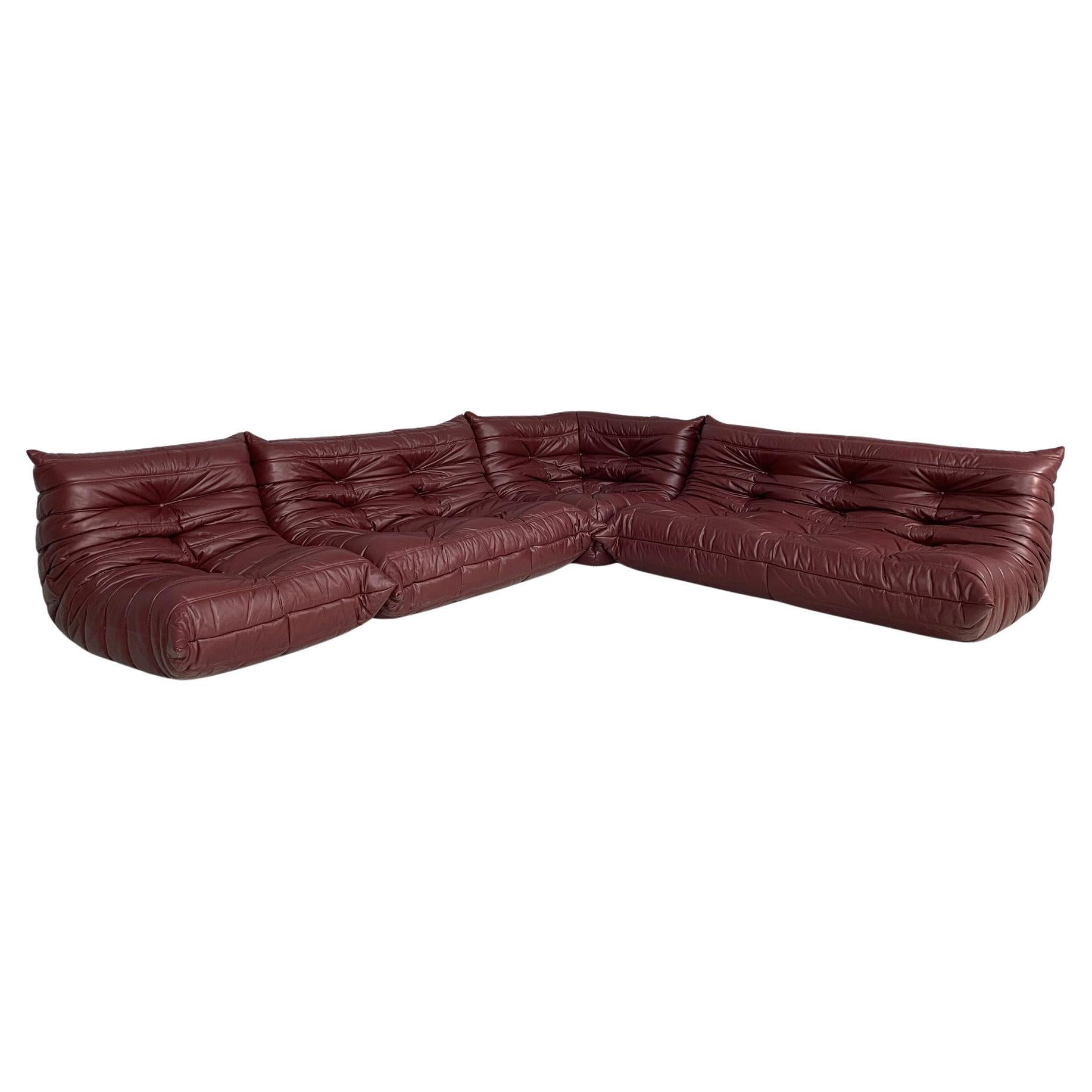 Divano moderno francese in pelle Togo di Michel Ducaroy per Ligne Roset, anni '70