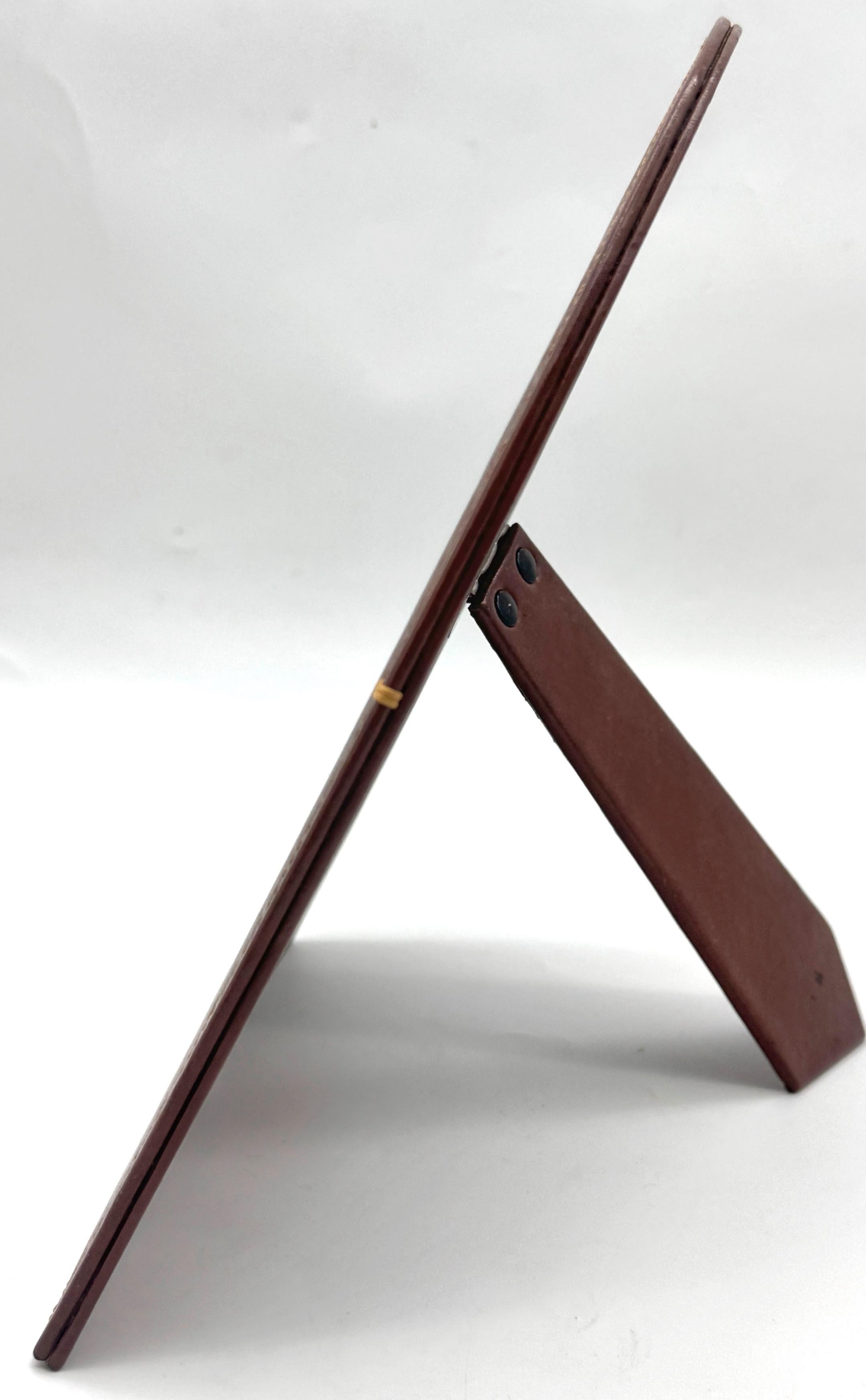 French Modern Leather-Wrapped Arched Tabletop Mirror, Style of Jacques Adnet For Sale 1