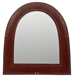 French Modern Leather-Wrapped Arched Tabletop Mirror, Style of Jacques Adnet