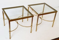 French Modern Low Coffee Table of Brass with Glass Top - Two Available