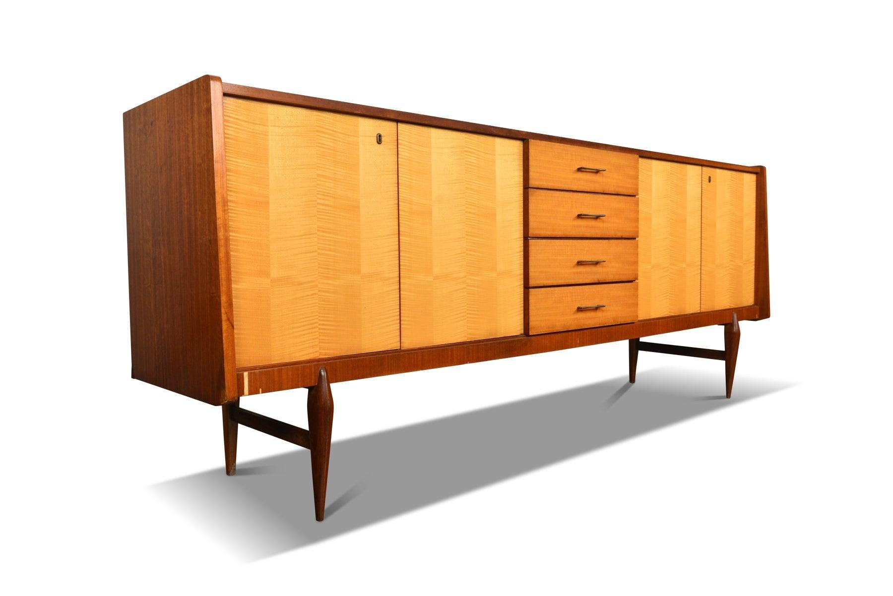 Mid-Century Modern French, Modern Low Sideboard in Beech and Maple For Sale