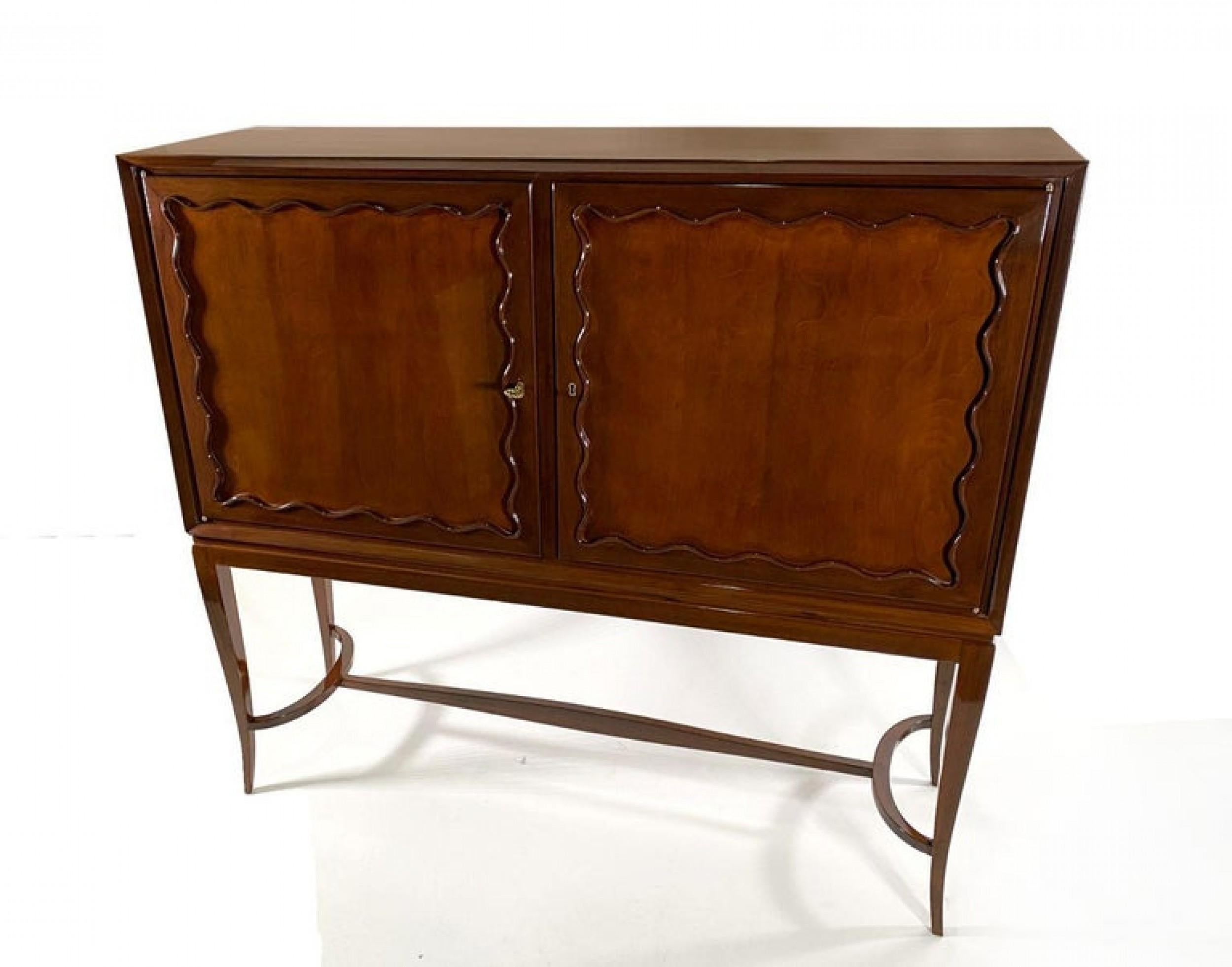 Mid-Century Modern French Modern Mahogany 2 Door Bar Cabinet, Jean Royere Attr. For Sale
