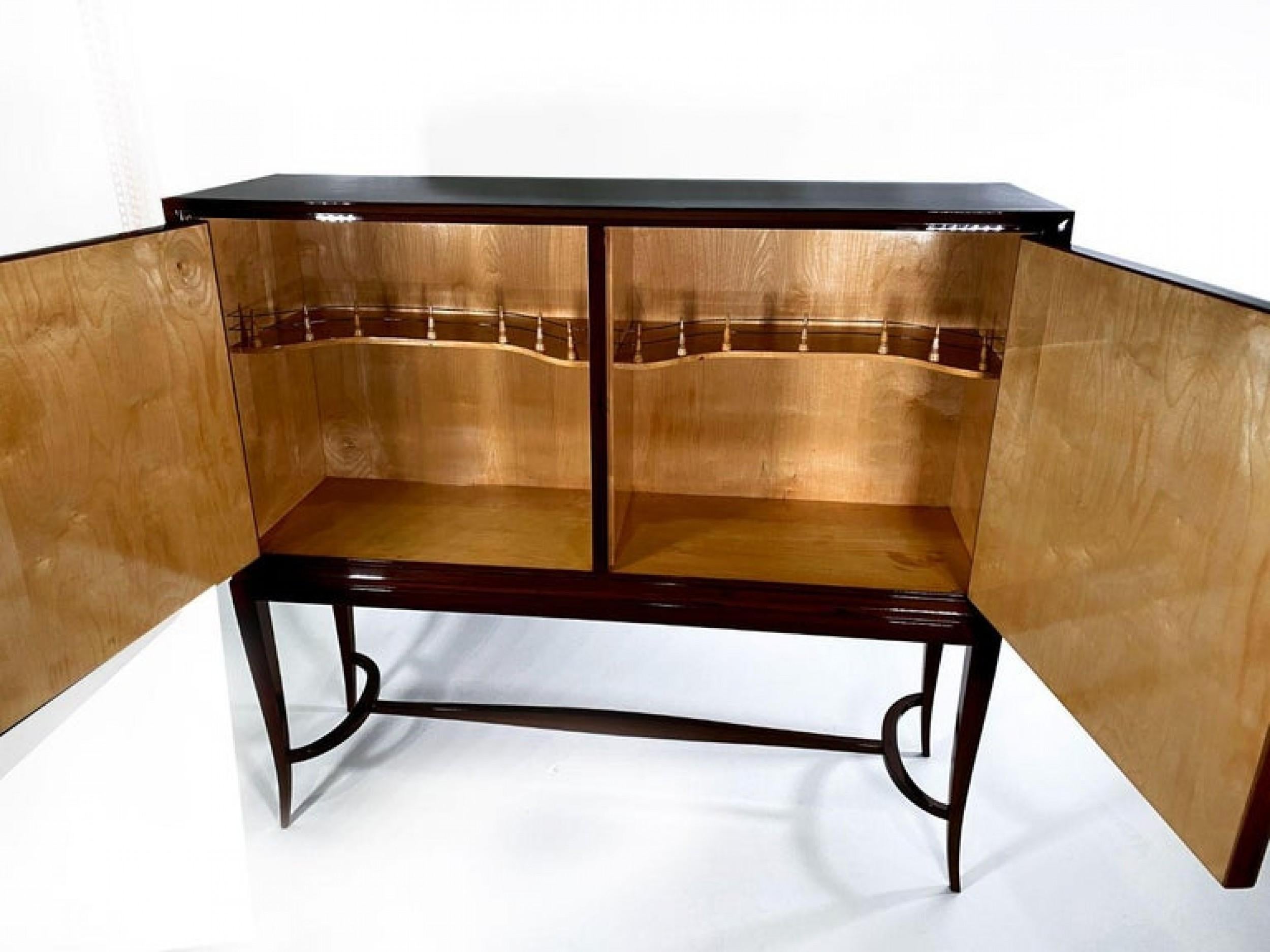 French Modern Mahogany 2 Door Bar Cabinet, Jean Royere Attr. In Good Condition For Sale In New York, NY