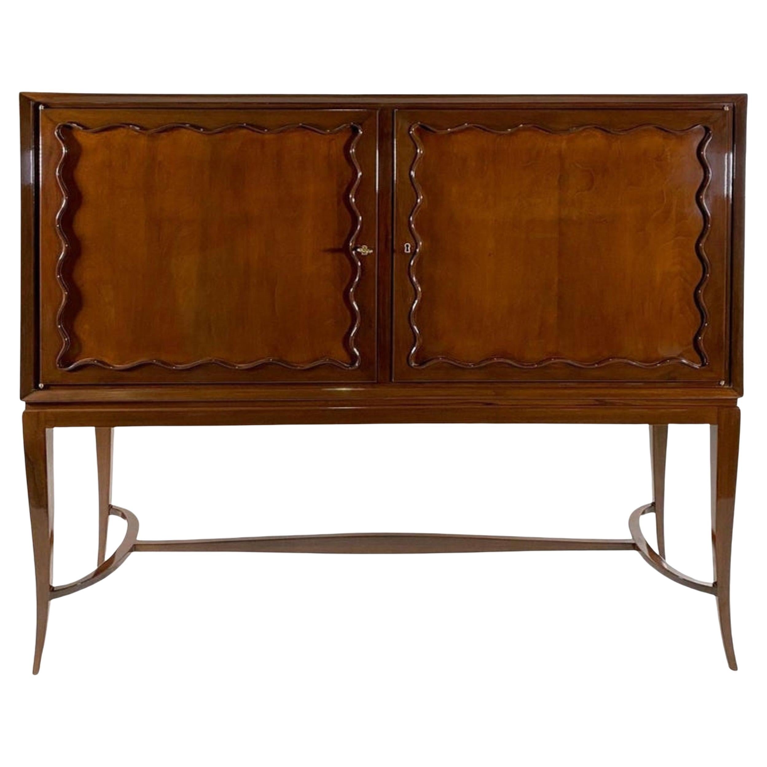 French Modern Mahogany 2 Door Bar Cabinet, Jean Royere Attr. For Sale