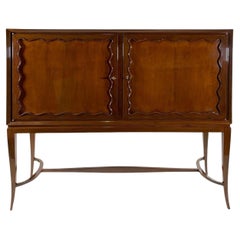 Vintage French Modern Mahogany 2 Door Bar Cabinet, Jean Royere Attr.