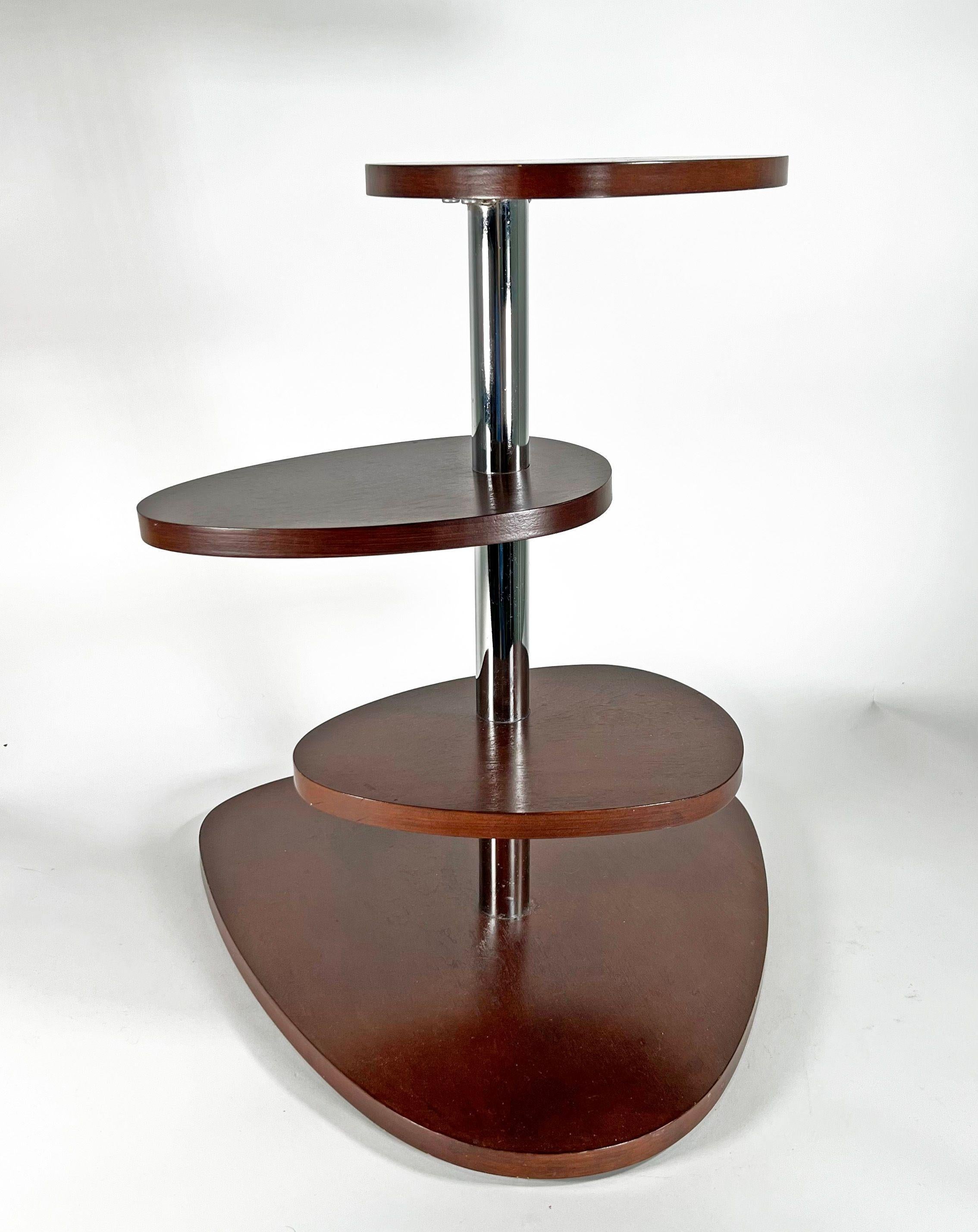 Chrome French Modern Mahogany 4 Tier Pivoting Mexique Table, Style Charlotte Perriand For Sale