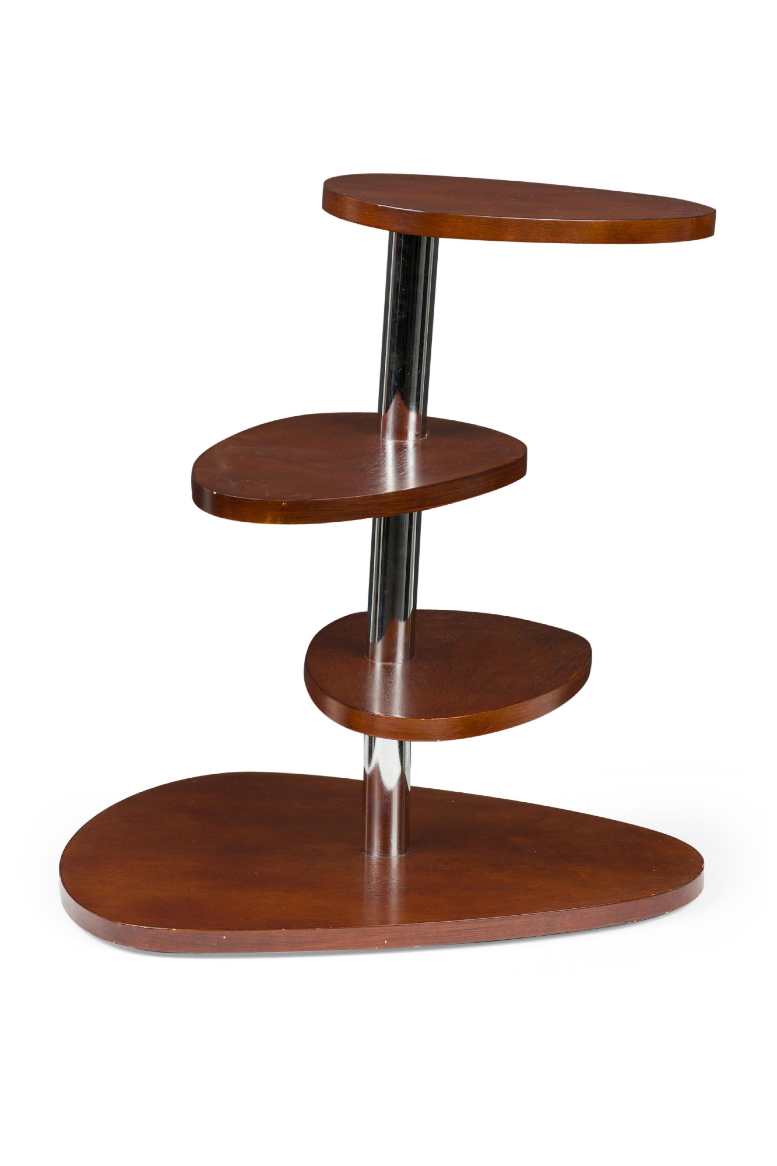 Mesa mexicana pivotante francesa moderna de caoba de 4 pisos, estilo de Charlotte Perriand