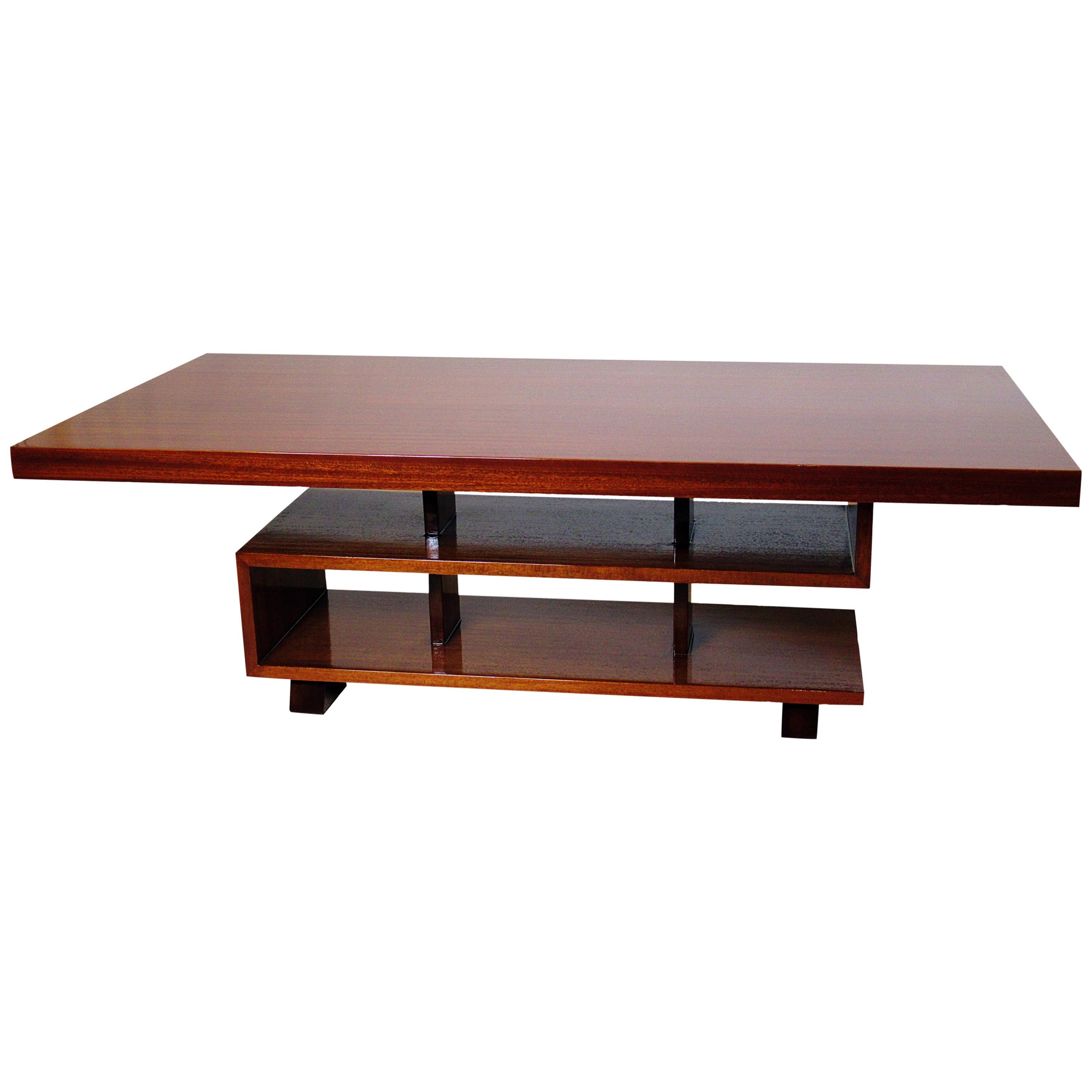 French Modern Mahogany "Greek Key" Coffee Table, Andre' Sornay For Sale