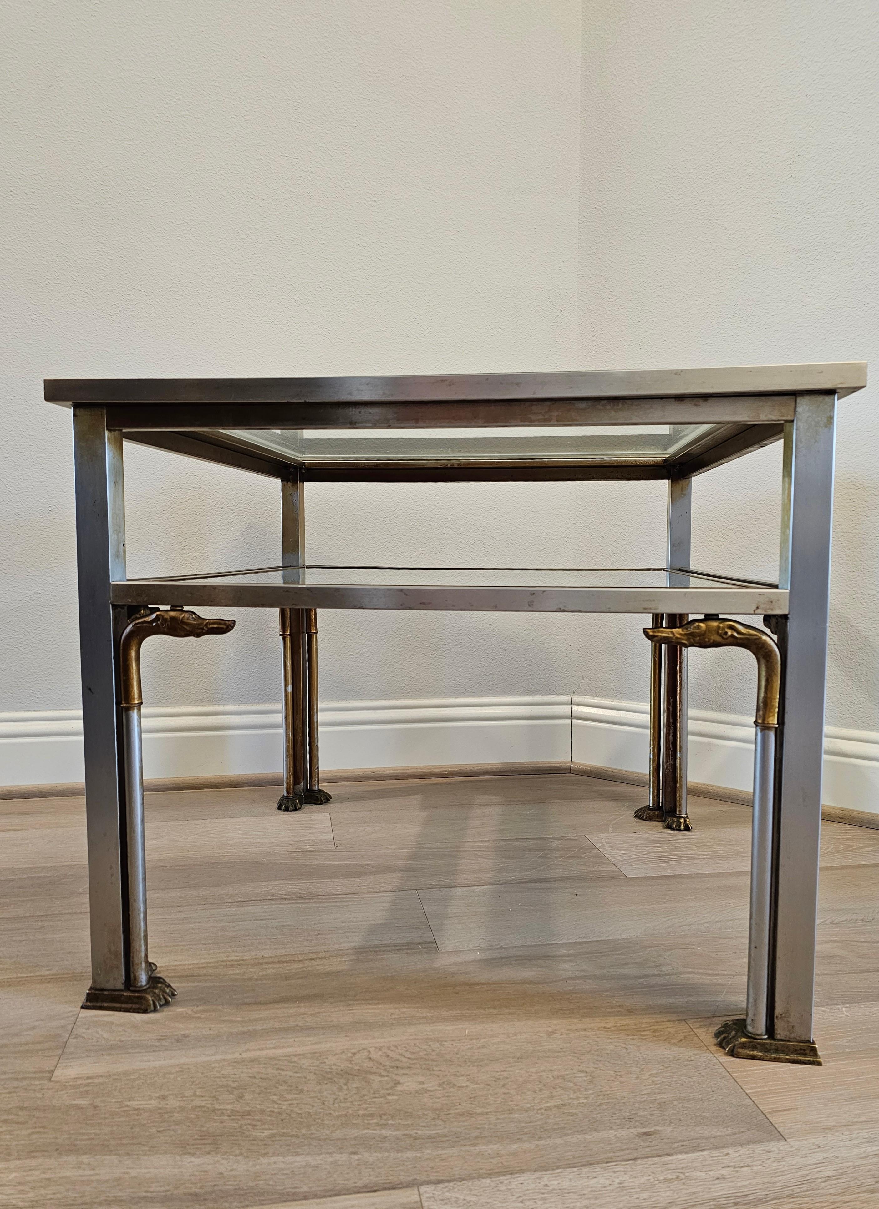 French Modern Maison Jansen Attrib Mixed Metal Greyhound Table For Sale 9