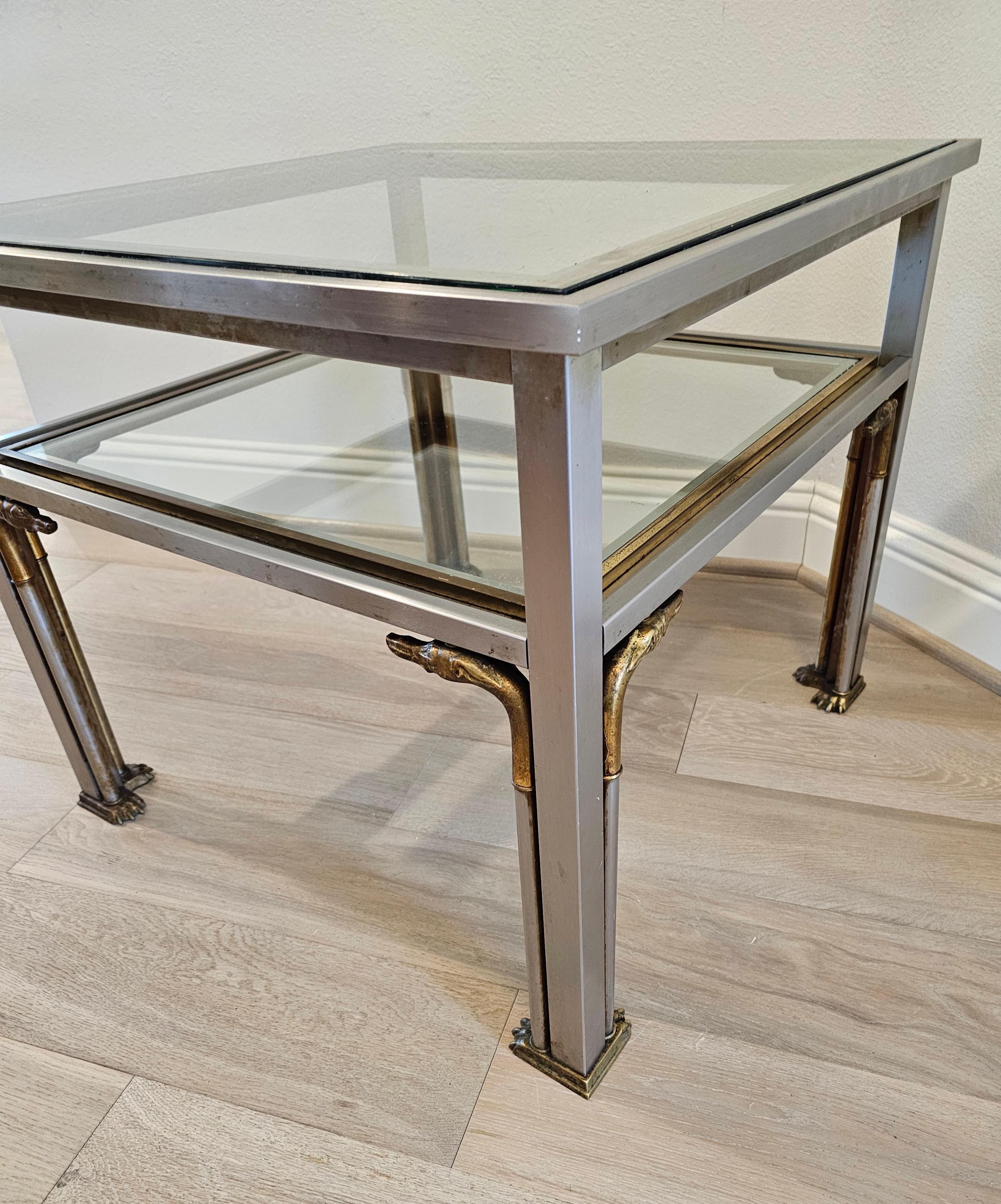 French Modern Maison Jansen Attrib Mixed Metal Greyhound Table For Sale 10