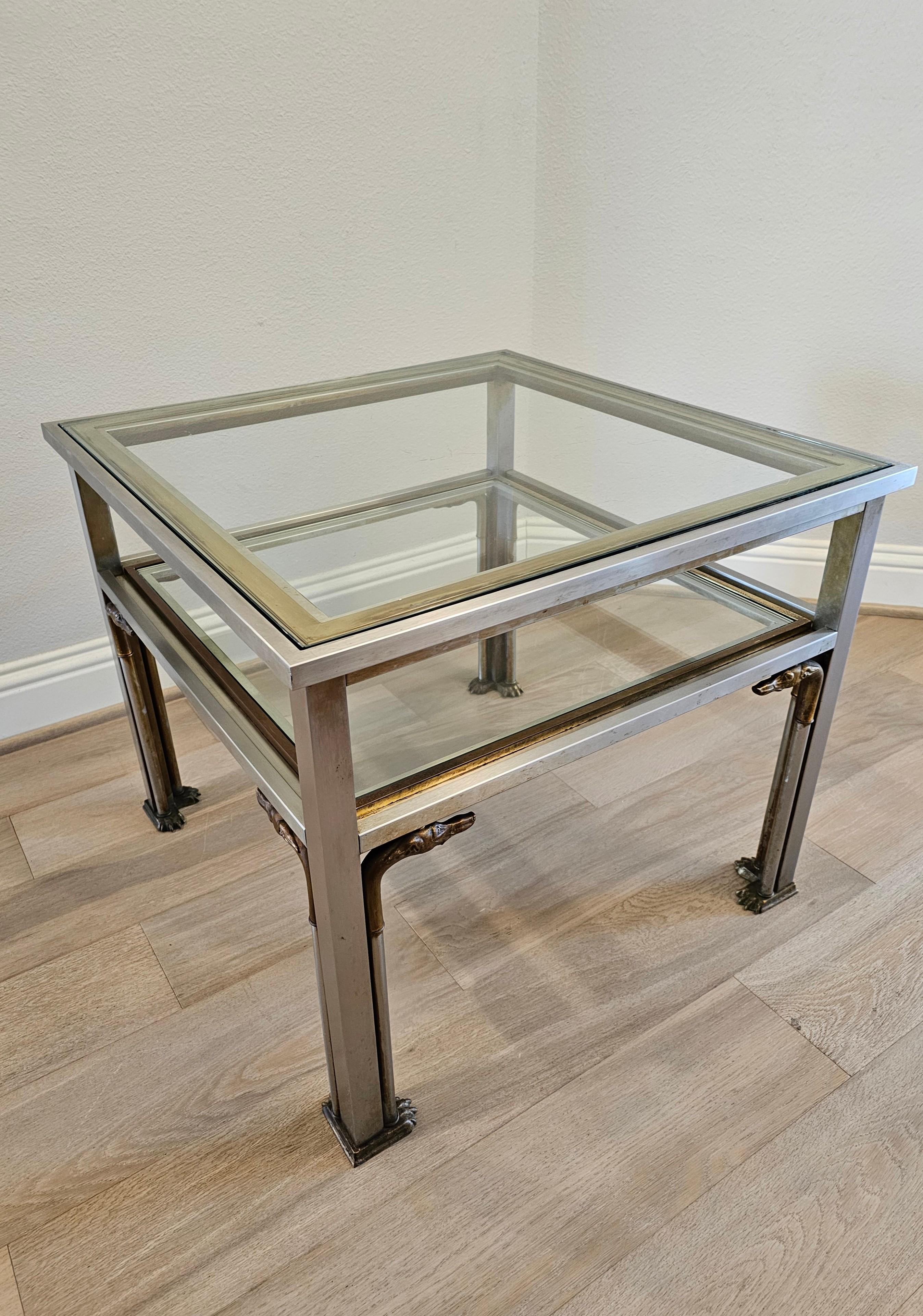 French Modern Maison Jansen Attrib Mixed Metal Greyhound Table For Sale 12