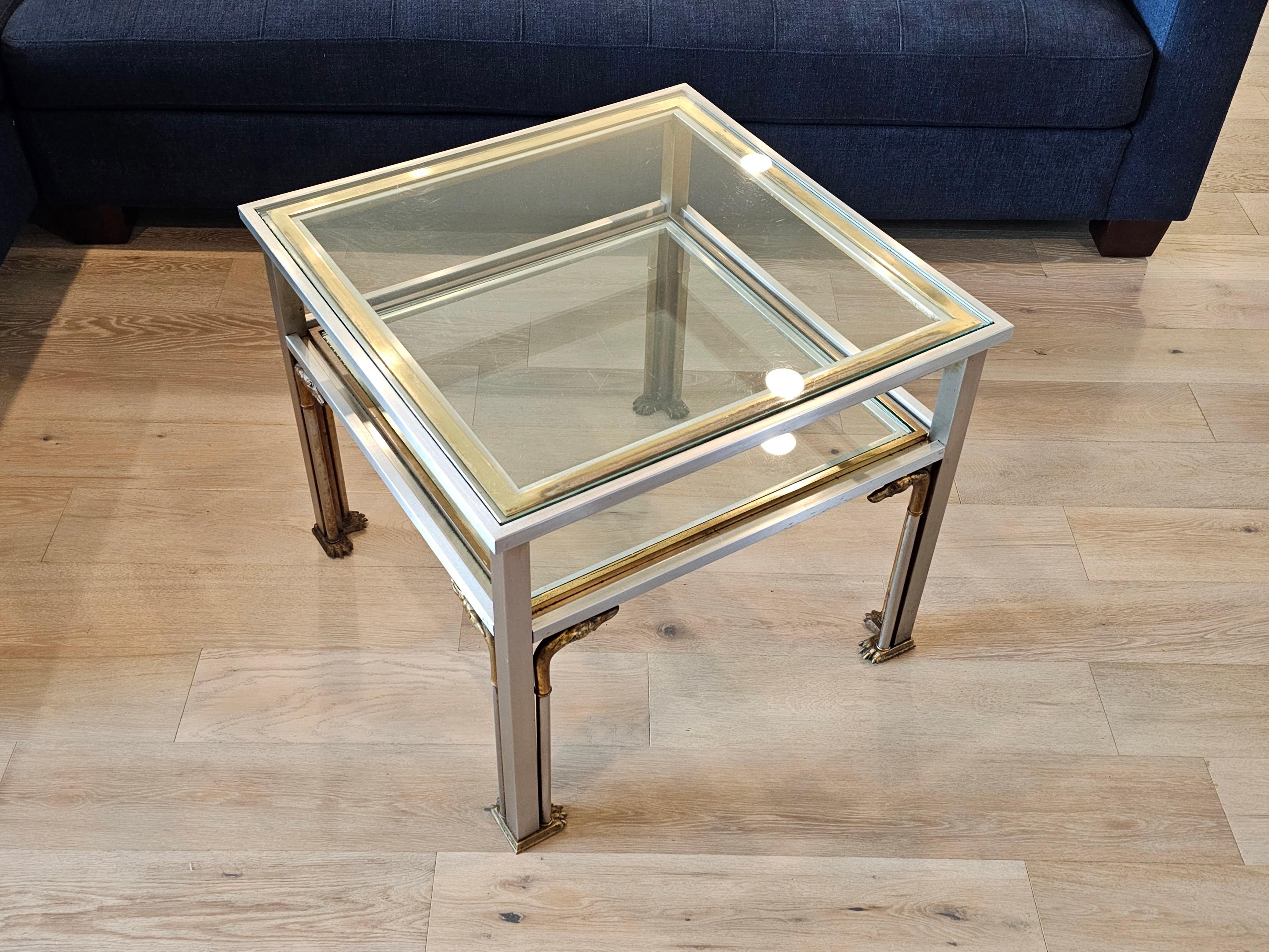 Hollywood Regency French Modern Maison Jansen Attrib Mixed Metal Greyhound Table For Sale