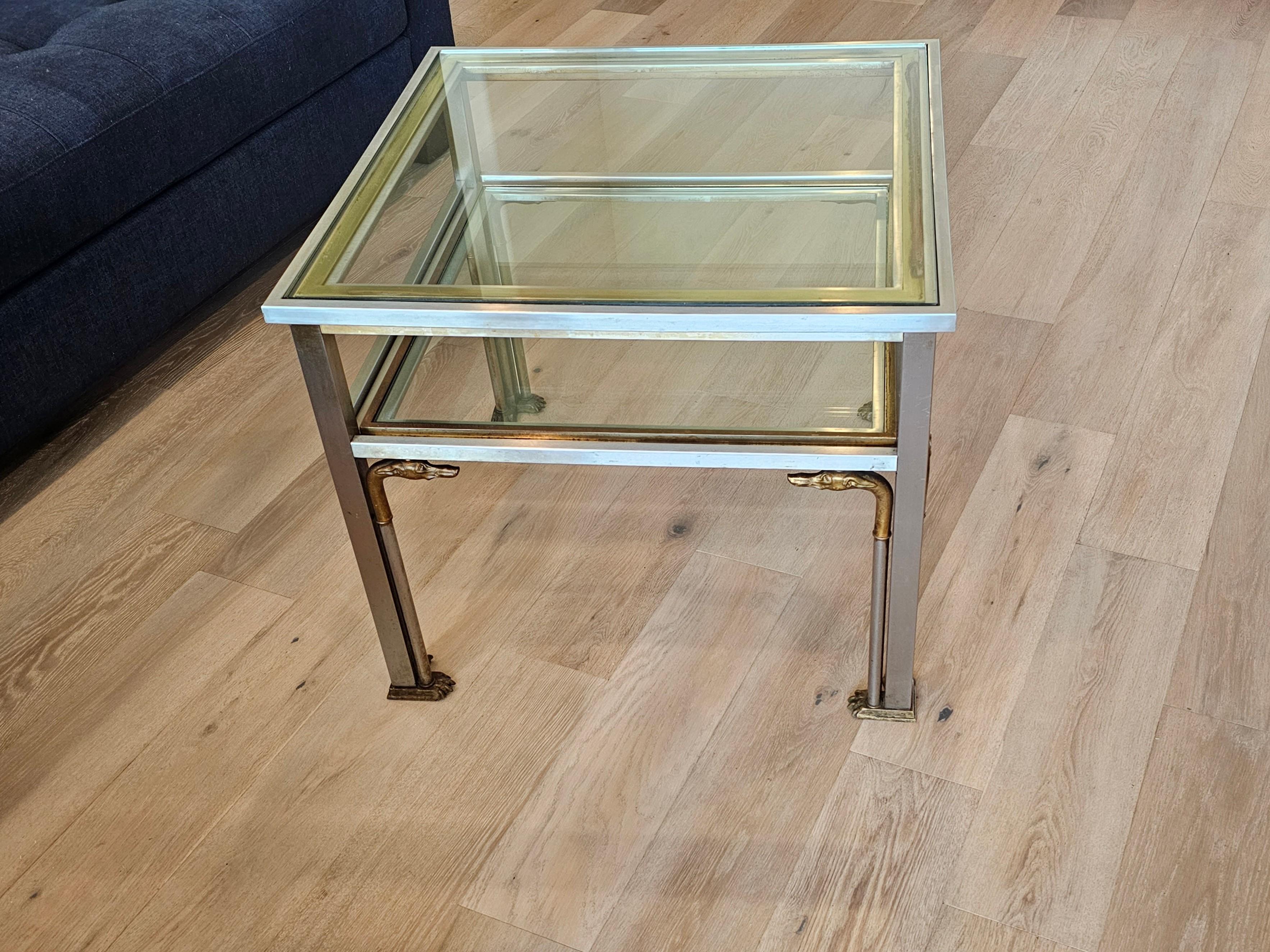 French Modern Maison Jansen Attrib Mixed Metal Greyhound Table In Good Condition For Sale In Forney, TX