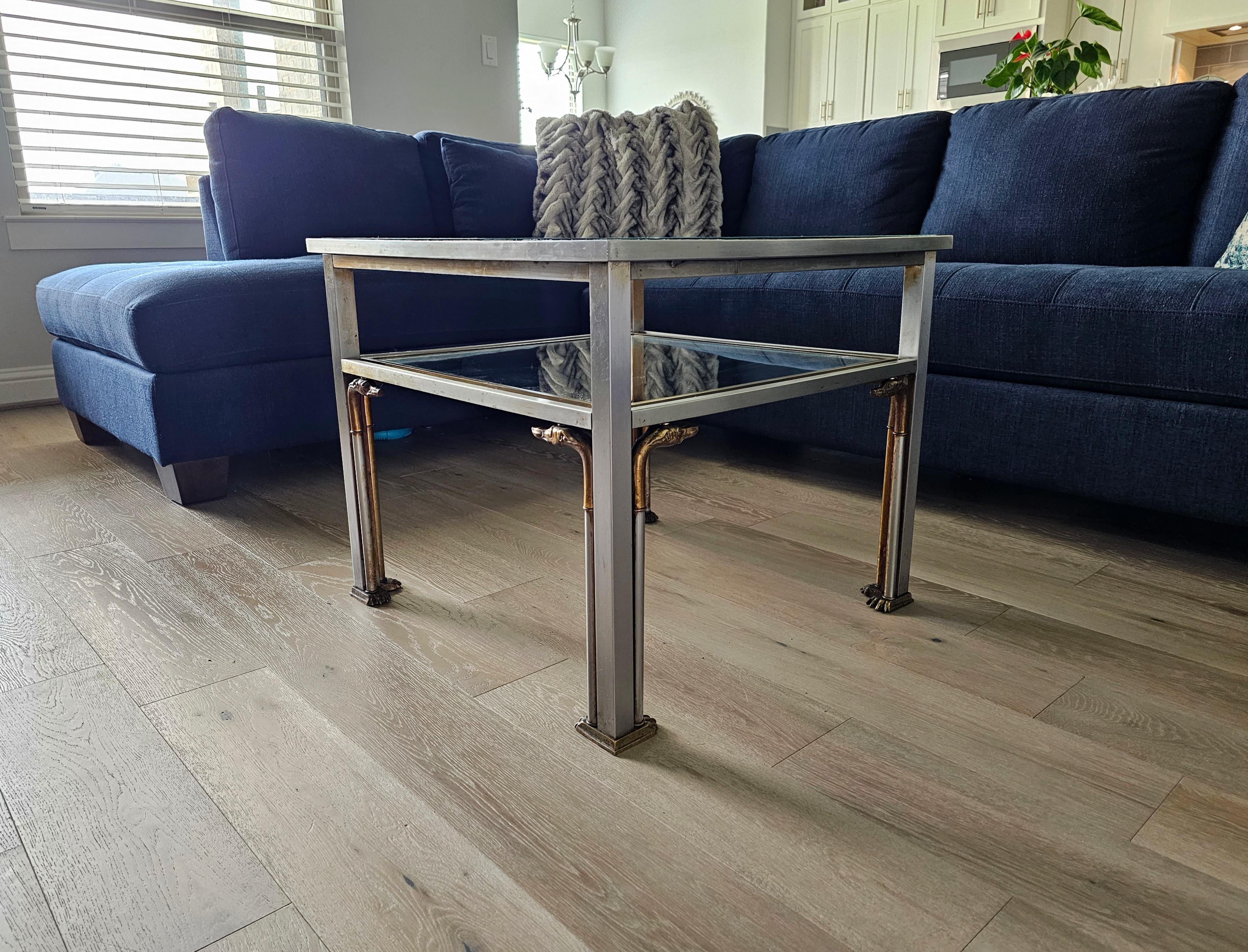 20th Century French Modern Maison Jansen Attrib Mixed Metal Greyhound Table For Sale