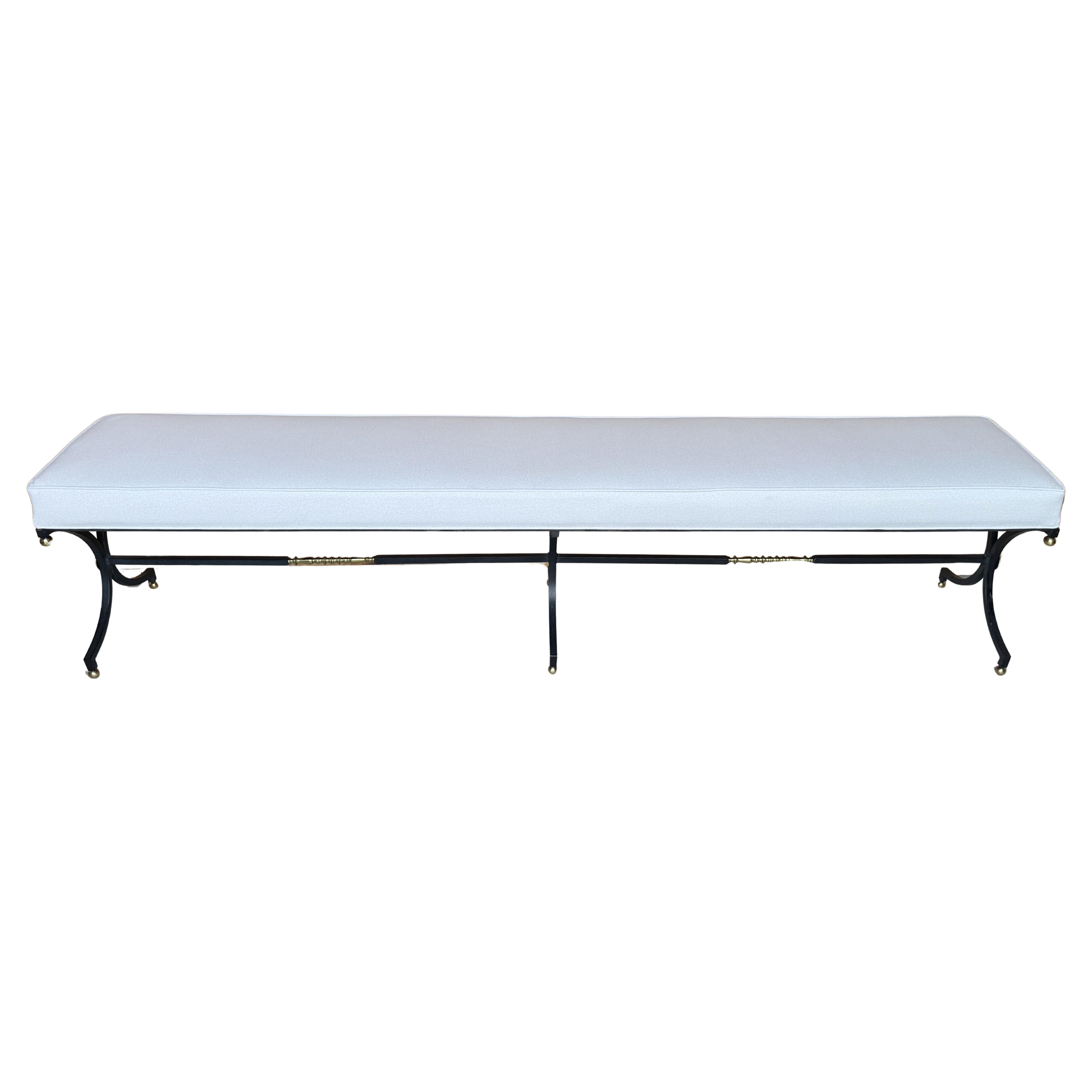 French Modern Maison Jansen Style Iron Brass Long Bench 

France, circa 1950s

 A striking French Modern long bench measuring an impressive 94.5 inches wide (7'8