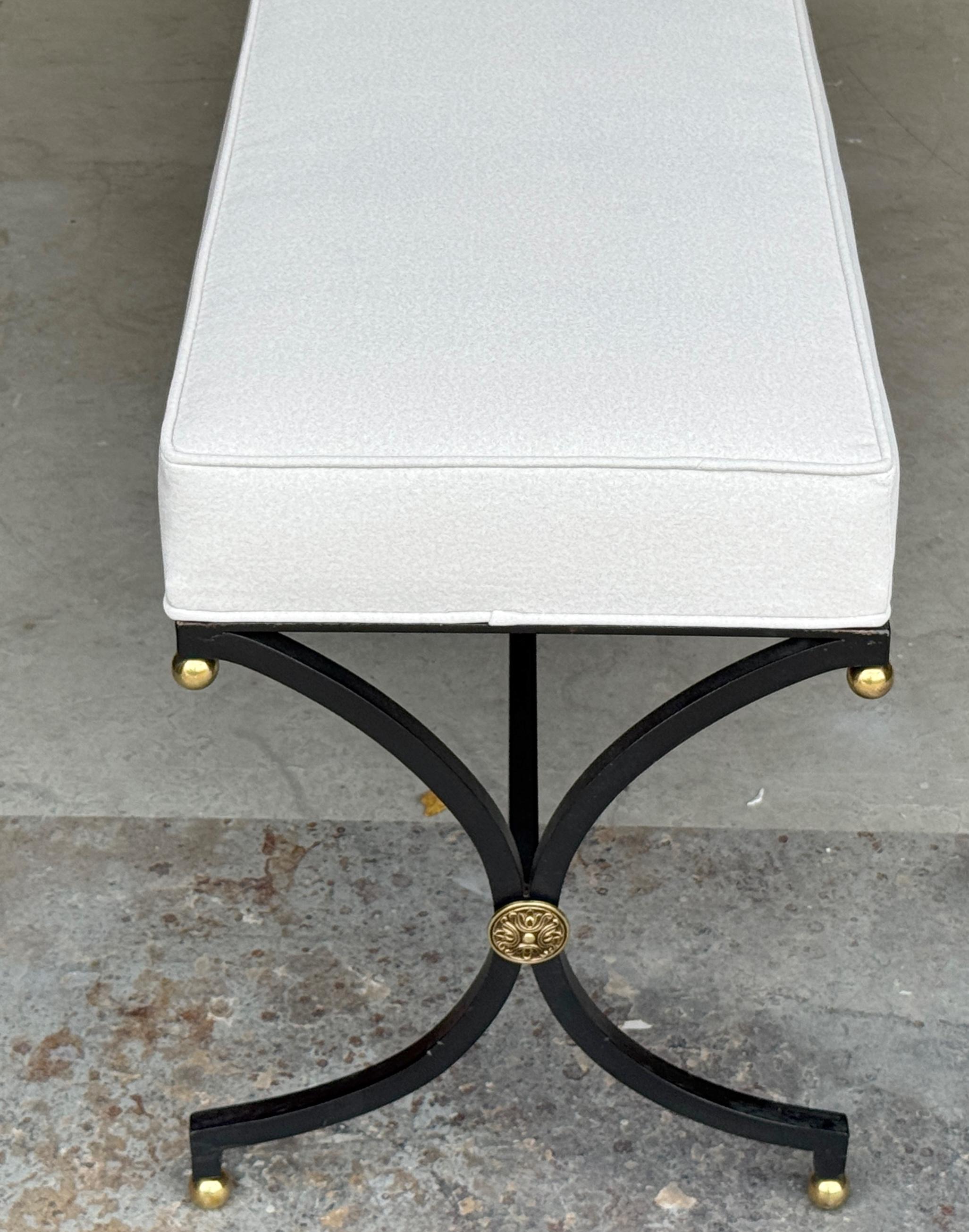 French Modern Maison Jansen Style Iron Brass Long Bench In Good Condition For Sale In West Palm Beach, FL