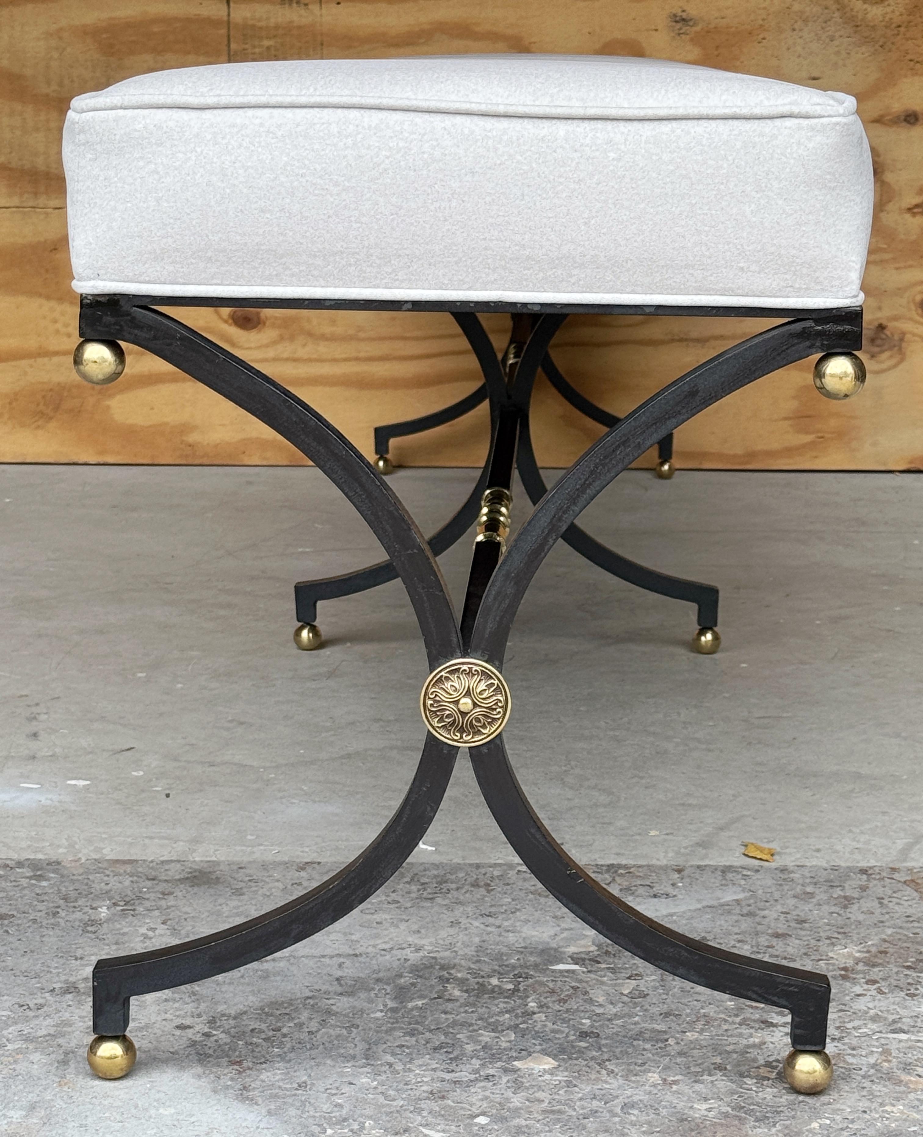 French Modern Maison Jansen Style Iron Brass Long Bench For Sale 2