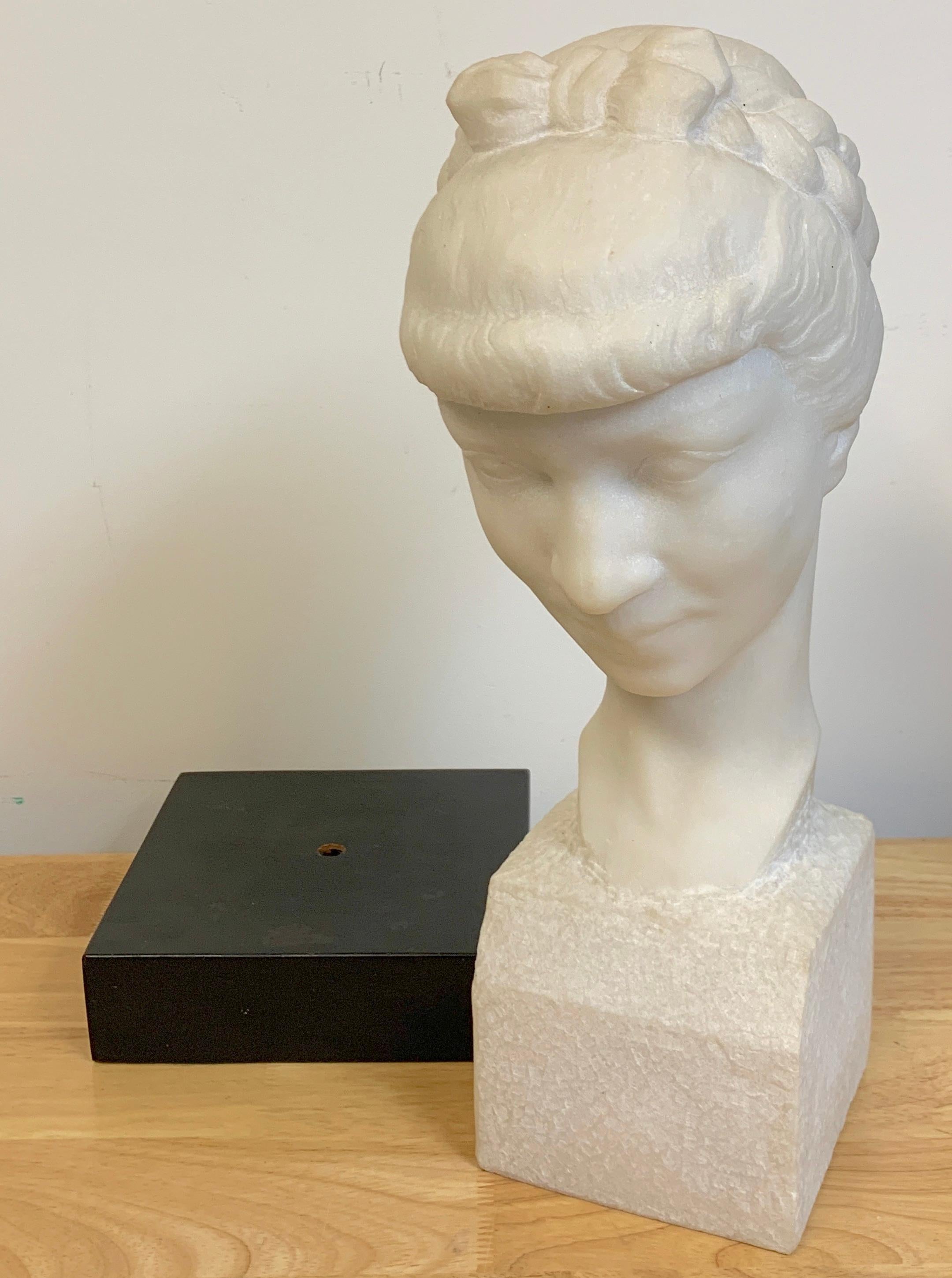 French Modern Marble Portrait Bust of a Lady, by L. Cordonnier, 1951  For Sale 8